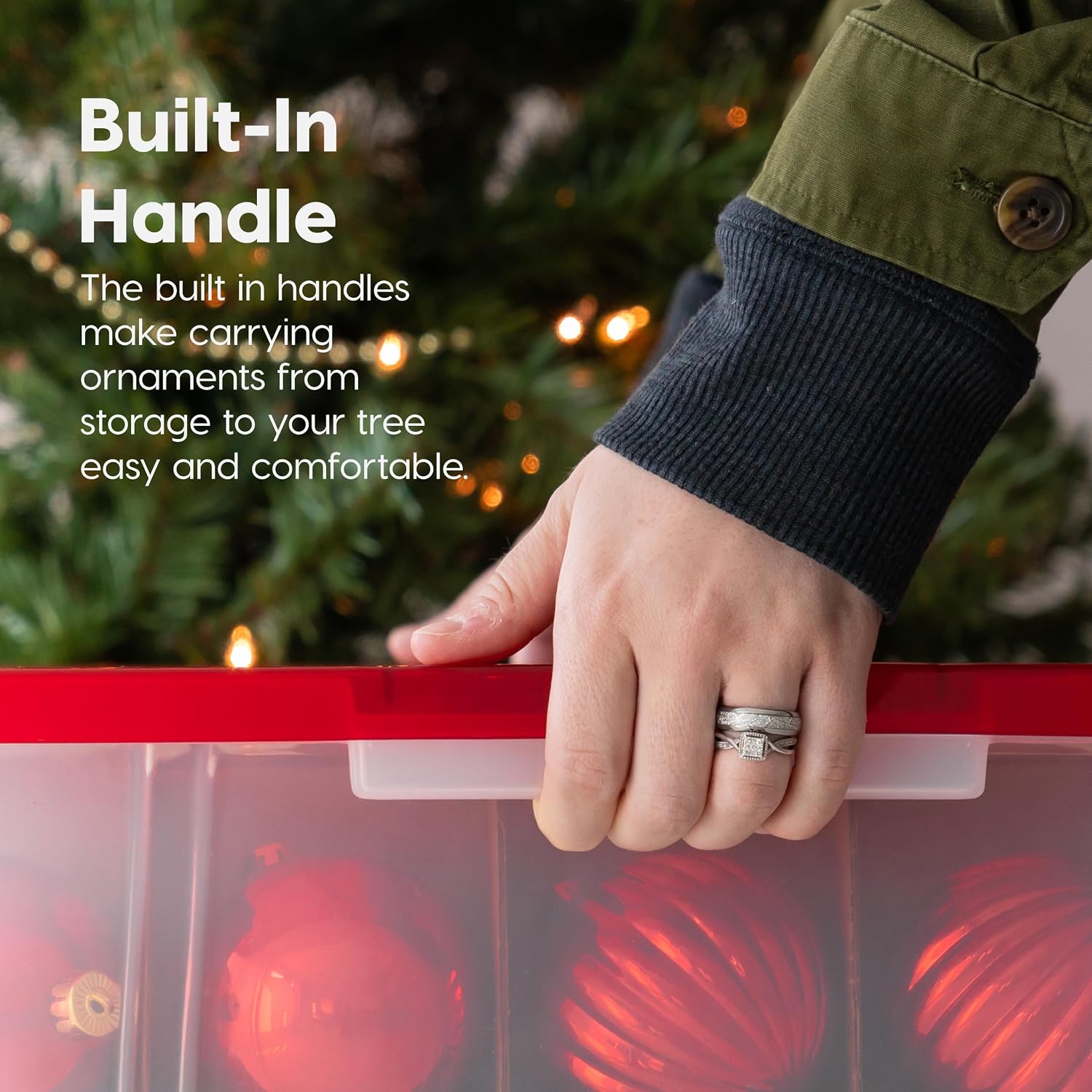 IRIS USA 2-Pack Holiday Ornament Storage Box with Attached Lid, Clear/Red