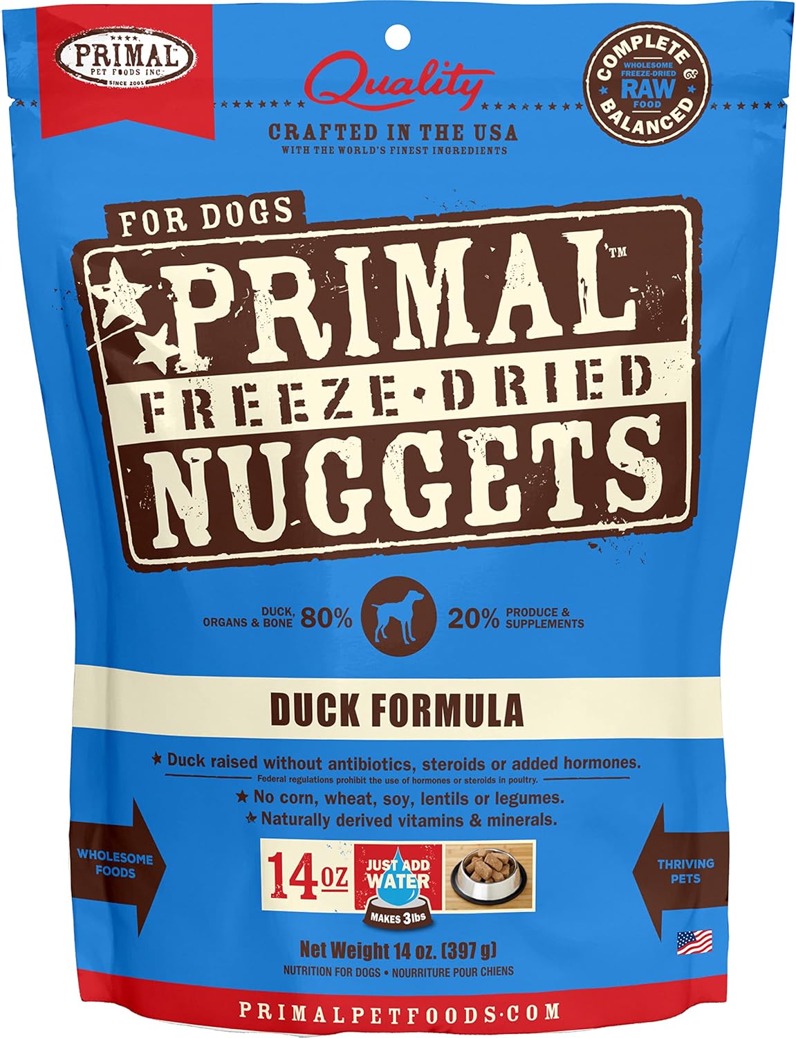 Primal Freeze Dried Raw Dog Food Nuggets, Beef, 14 oz | Complete & Balanced Nutrition, Meal, Topper or Treat, Grain-Free, High Protein, No Synthetic Vitamins & Minerals