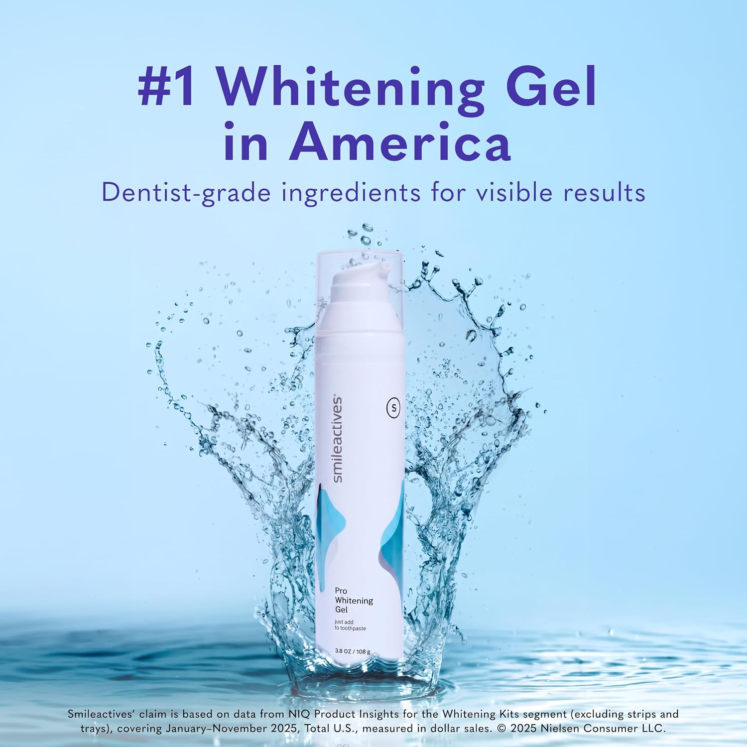 Smileactives Teeth Whitening Gel Hydrogen Peroxide for All Toothpaste 3.8oz | Removes Coffee Stains & Discoloration, 90-Day Supply, Whiter Smile in Days