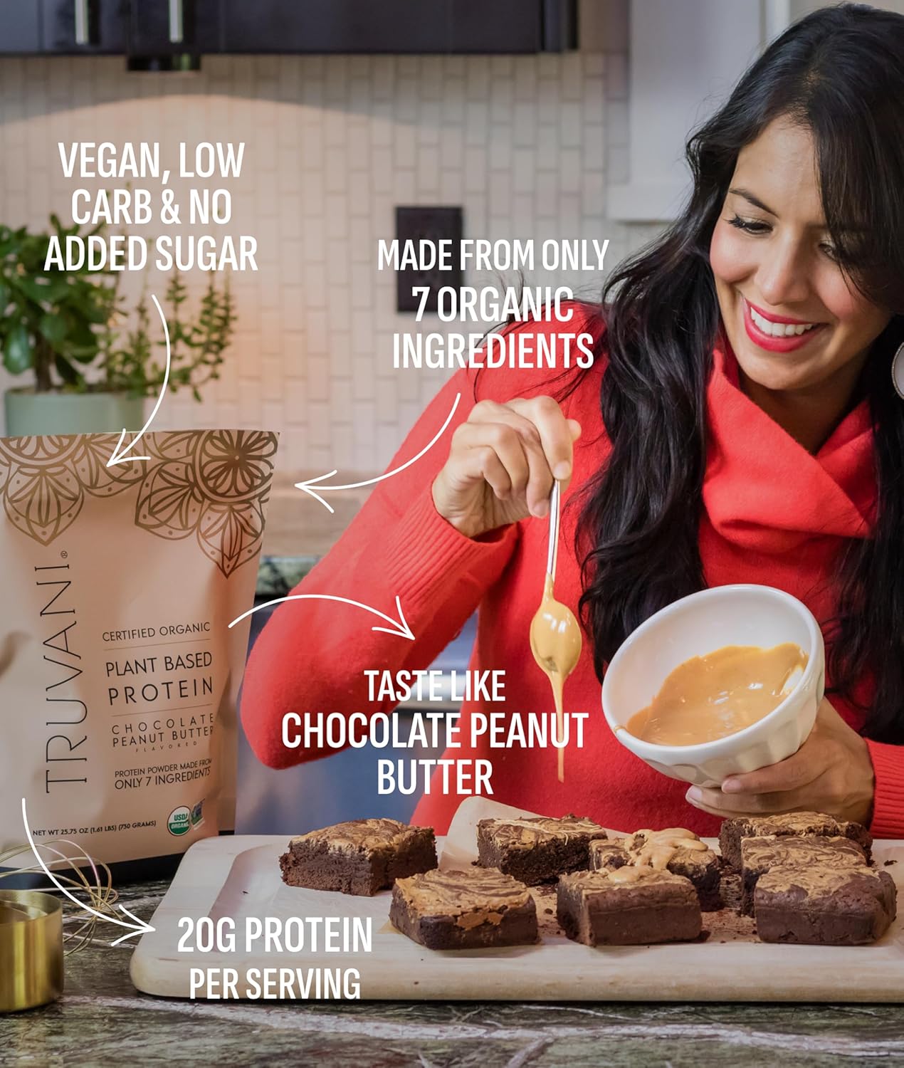 Truvani Organic Plant Based Protein Powder | Chocolate Peanut Butter