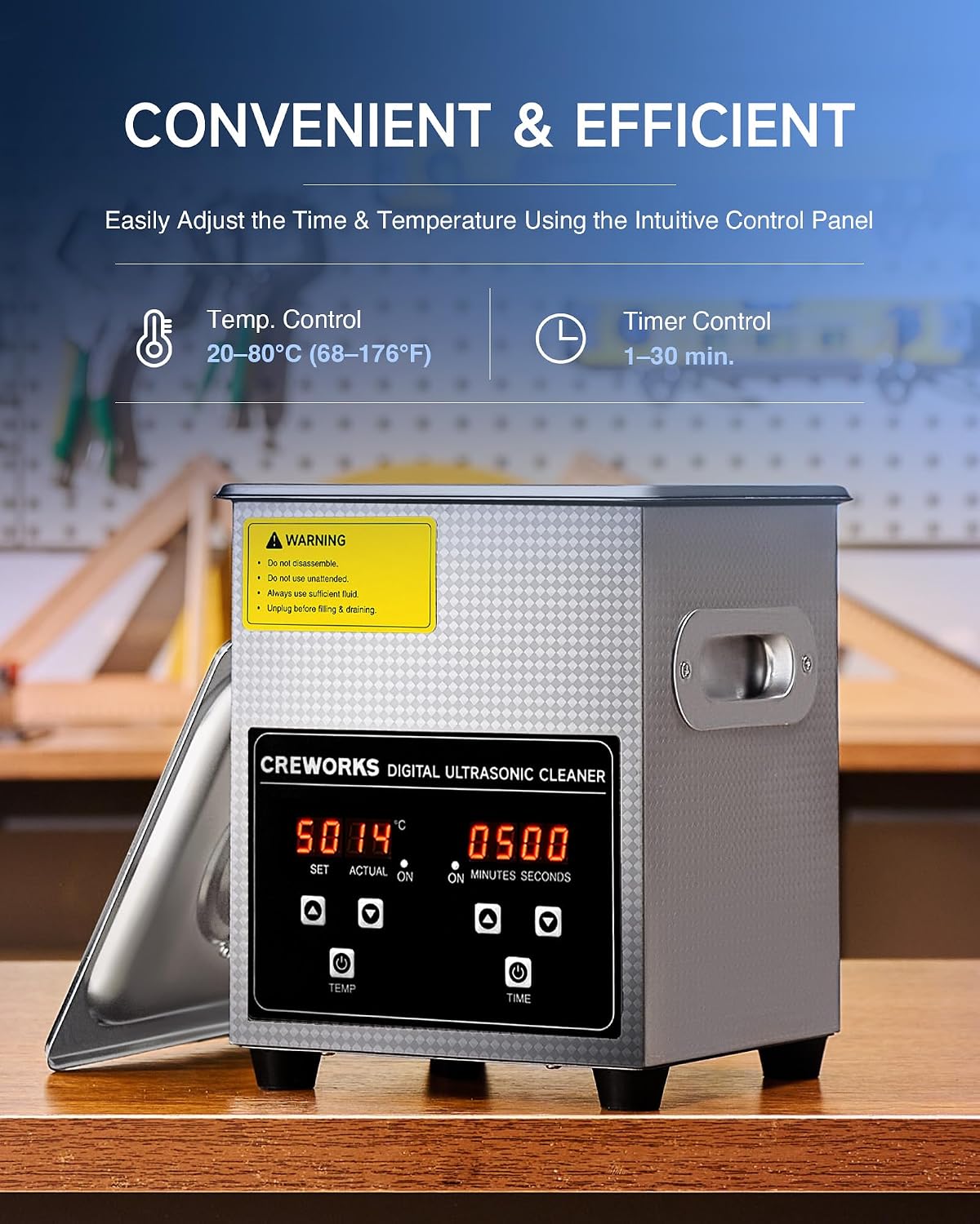 CREWORKS 3L Ultrasonic Cleaner, 0.8 gal Digital Sonic Cavitation Machine | 120W Stainless Steel Professional Jewelry Cleaner for Cleaning Tool Watch Glasses Retainer Denture Parts with Heater & Timer