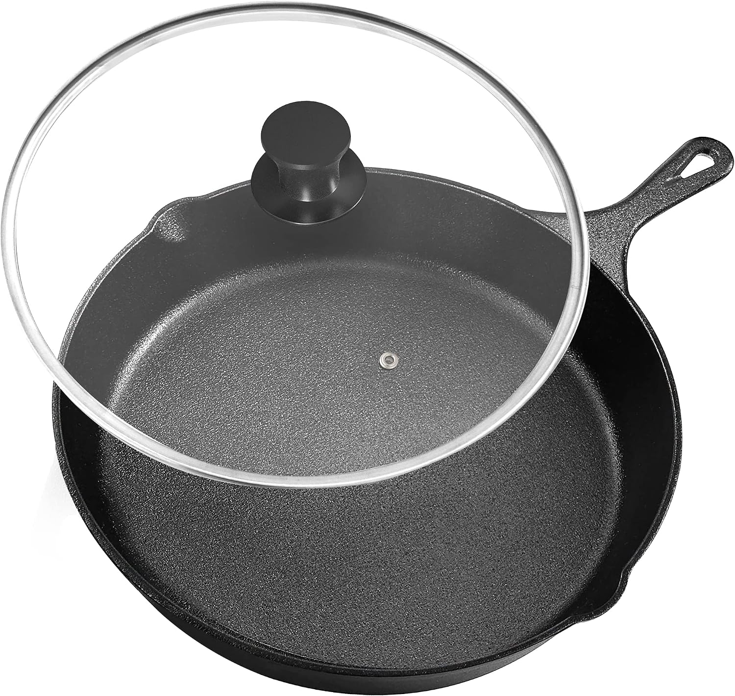 Utopia Kitchen Cast Iron Skillet 12 Inch with Lid Chefs Frying Pan Black | Chefs Pan, Pre Seasoned Skiller, Indoor and Outdoor Use, Grill Safe Cookware, Even Heat Distribution, Durable