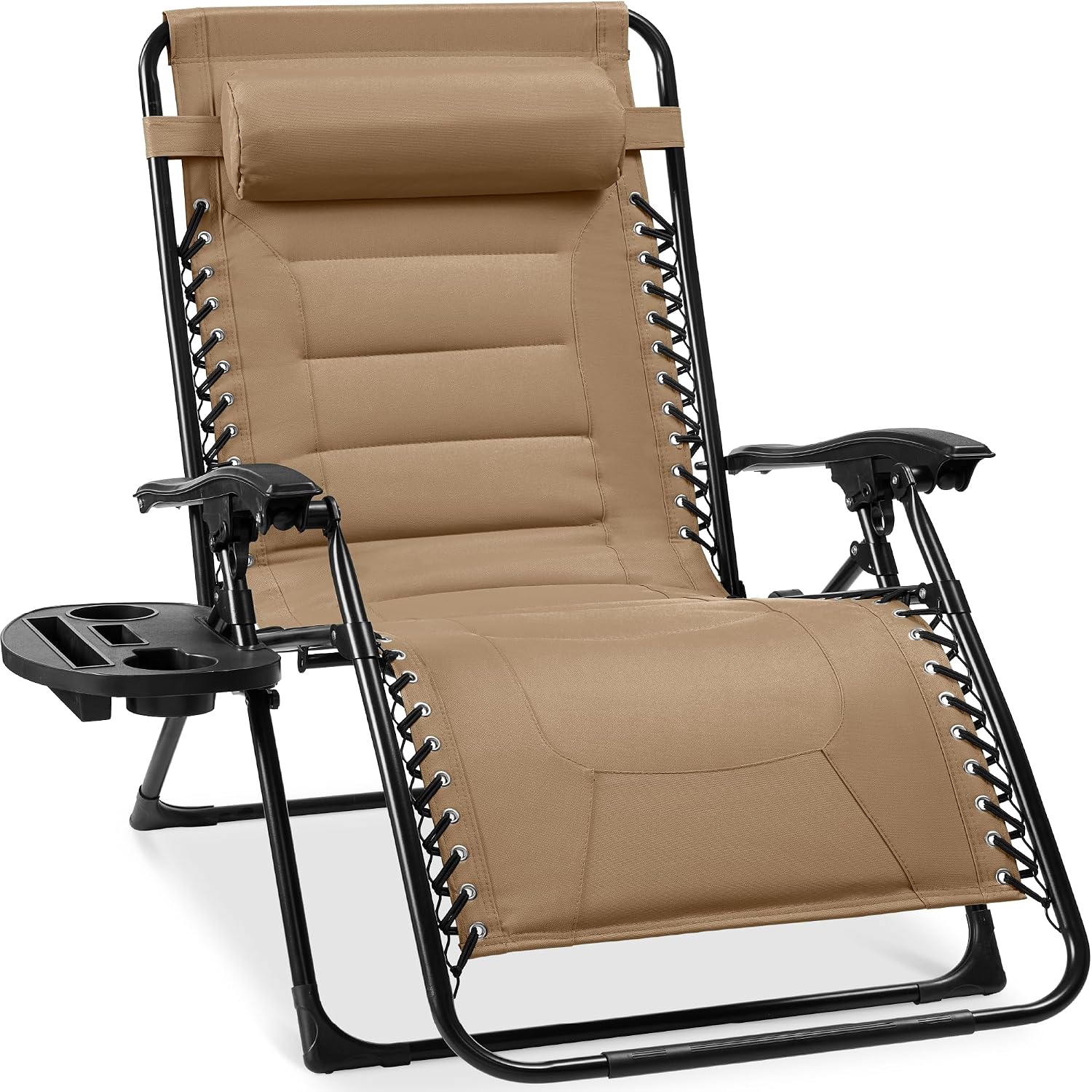 Best Choice Products Oversized Padded Zero Gravity Chair, Folding Outdoor Patio Recliner, XL Anti Gravity Lounger for Backyard w/Headrest, Cup Holder