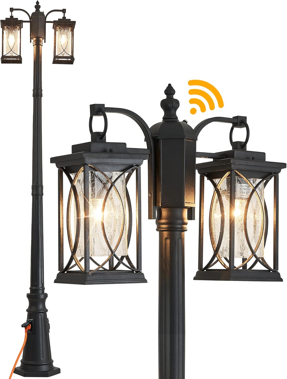 Dusk to Dawn Modern Outdoor Coach Lantern Exterior Light Fixtures Black Aluminum with Crack-Like Glass Waterproof Wall Sconce Mission Outside Light