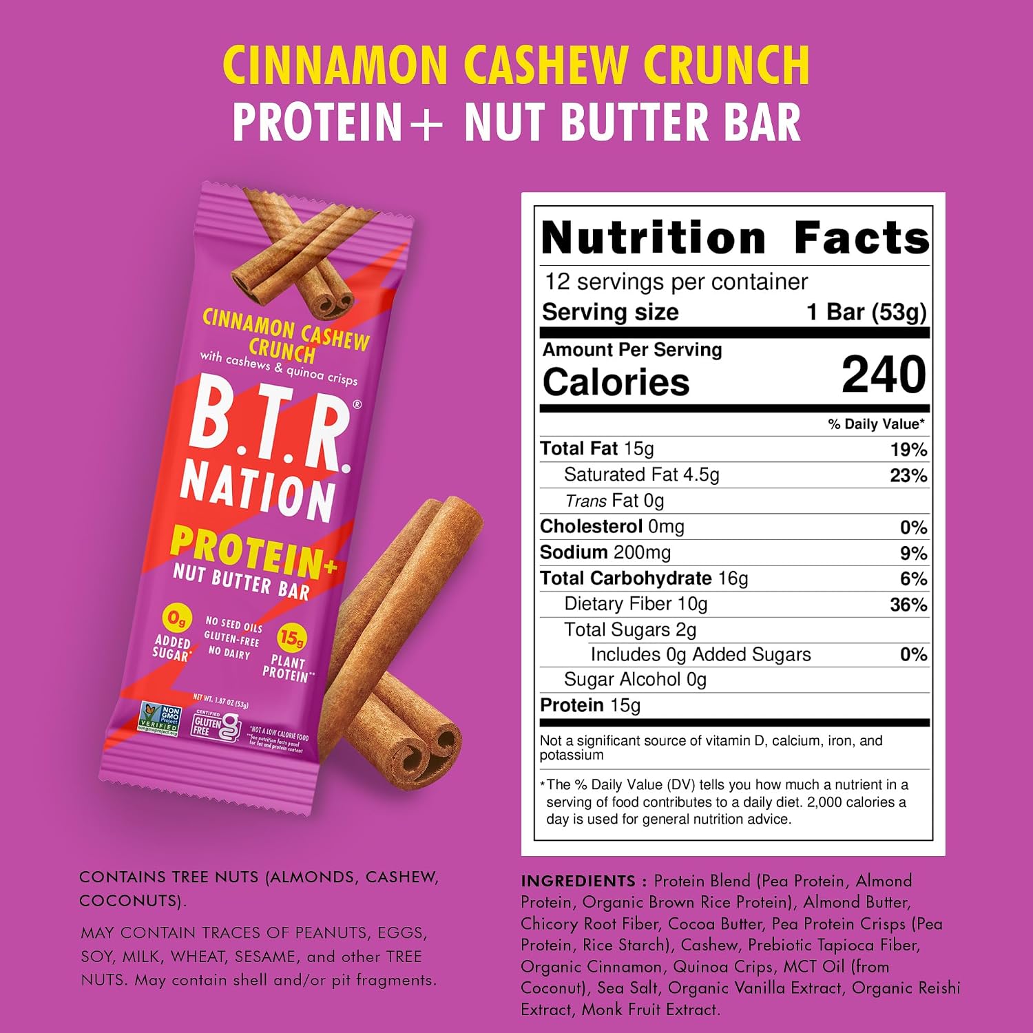 B.T.R Nation - Superfood Protein Bar Dark Chocolate - Vegan - 12 Bars
