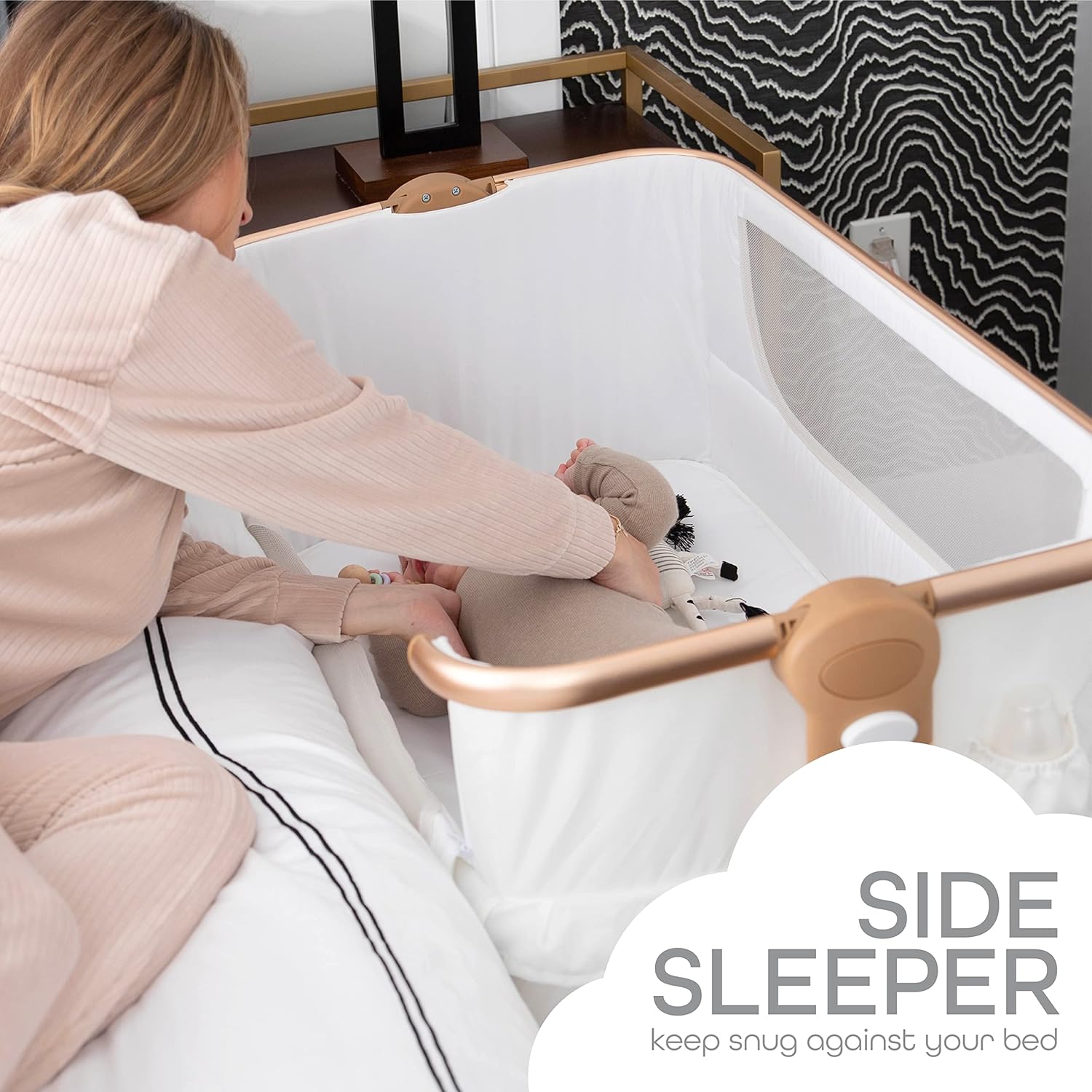 KoolerThings Baby Bassinet, Bedside Sleeper for Baby, Easy Folding Portable Crib with Storage Basket for Newborn, Bedside Bassinet