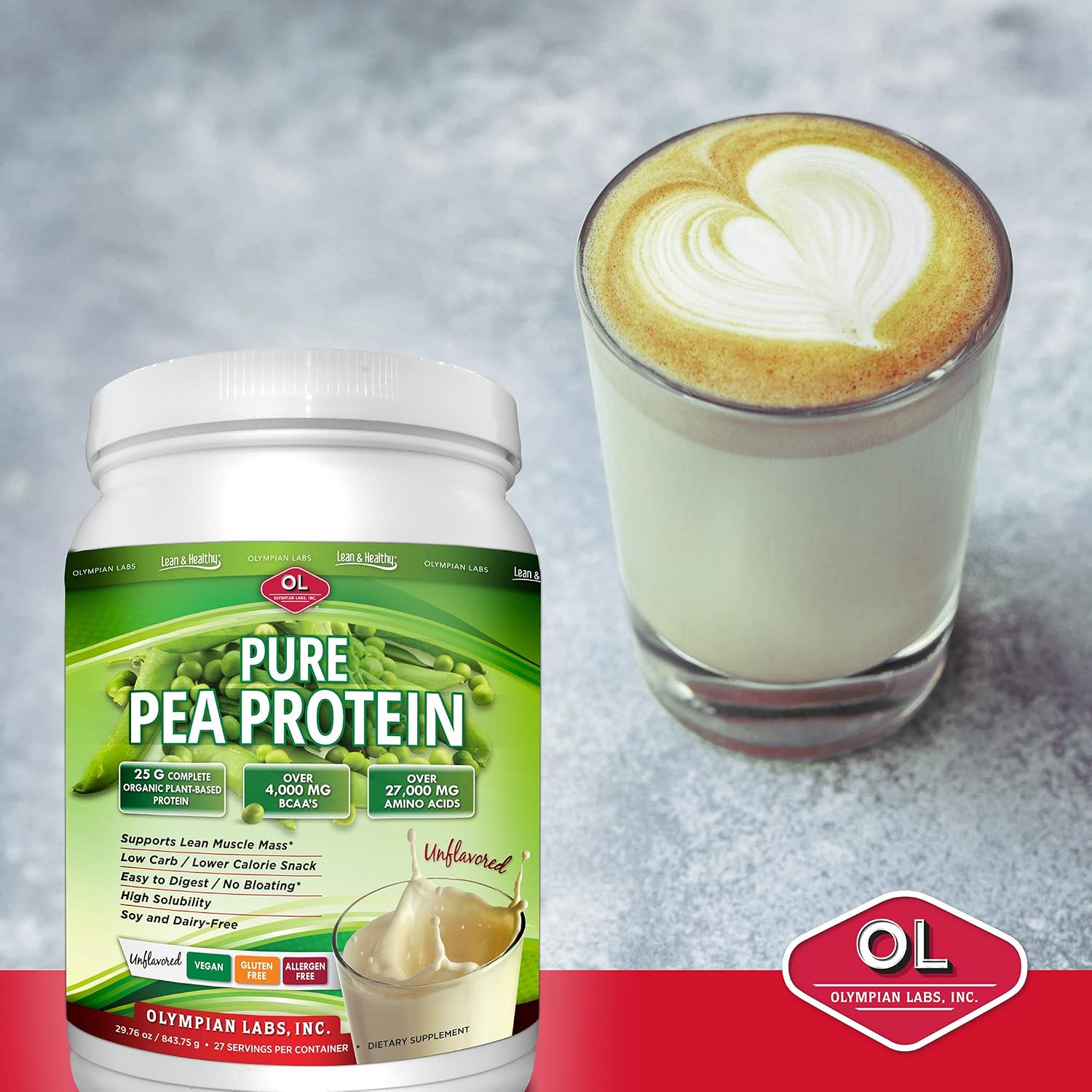 Olympian Labs Plant Based Pea Protein Powder, Unflavored - 25g of Protein, Vegan, Low Net Carbs, Gluten Free, Lactose Free, No Sugar Added, Soy Free