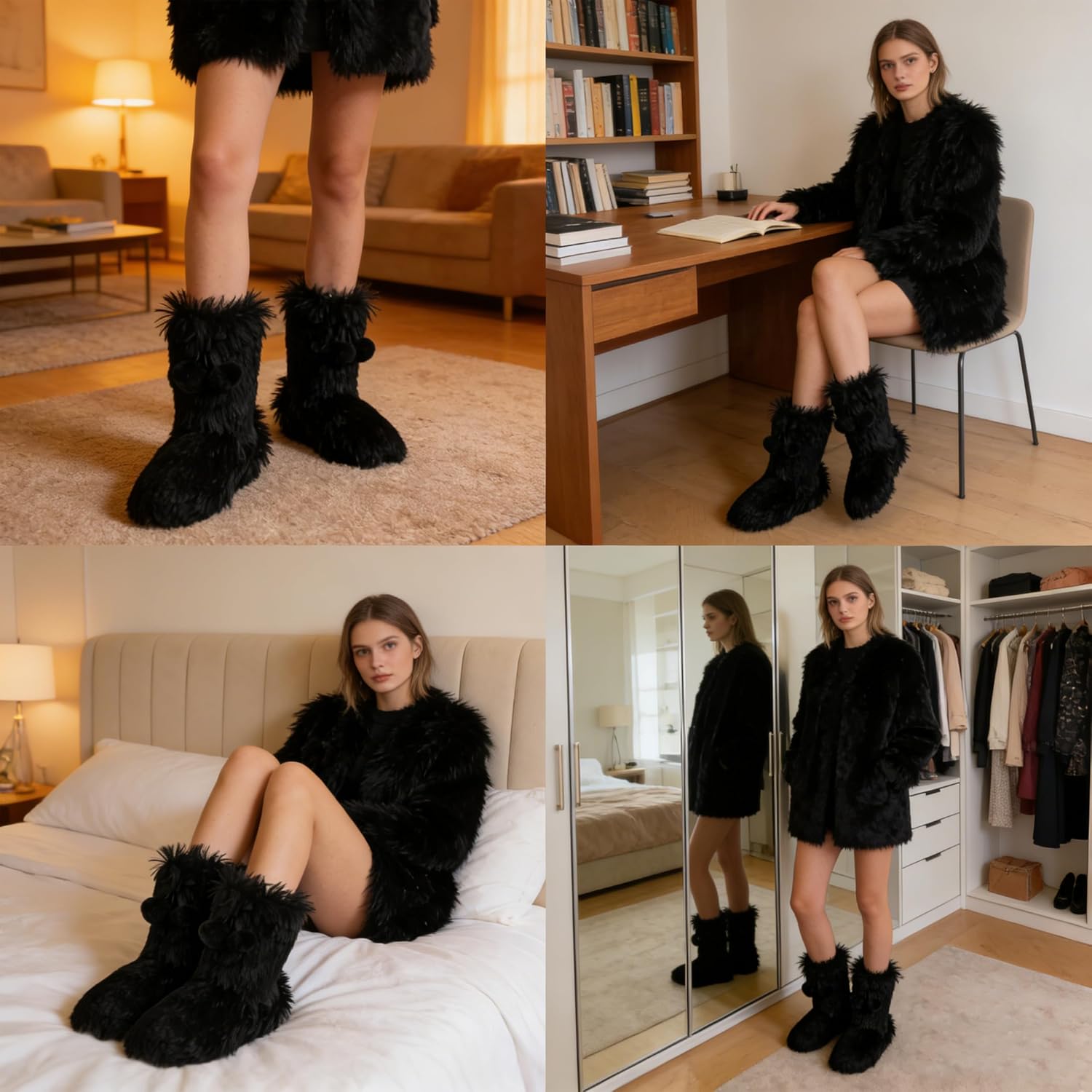 Home Slipper Women's Soft Fleece Plush Warm Indoor House Slipper Boots Shoes
