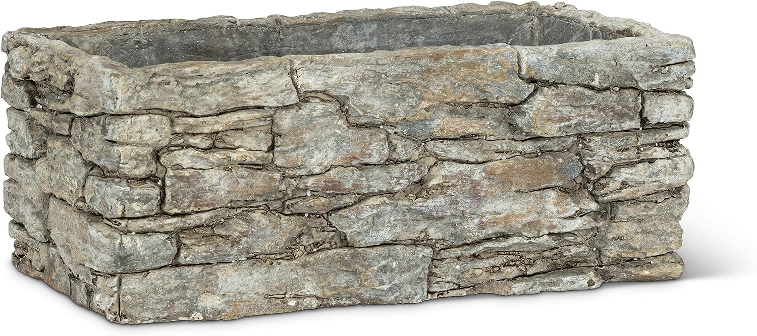 Abbott Collection Small Rectangular Stack Stone Planter, 4x8 Inch, Grey - 6.89 x 4.29 x 3.54 inches
