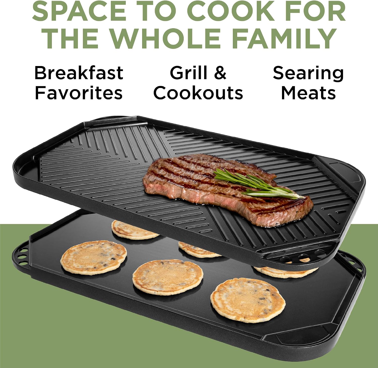 Ecolution Reversible Grill/Griddle Pan, Non-Stick, Dishwasher Safe, Double Burner Family Griddle Grill Pan Cookware, Cast Aluminum