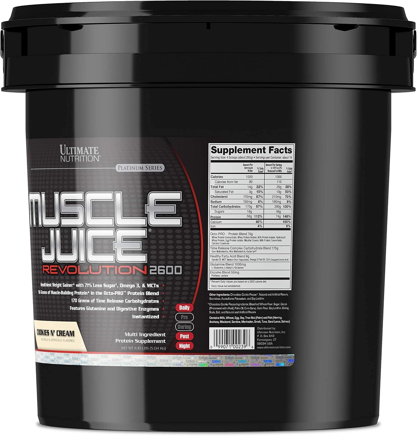 Ultimate Nutrition Muscle Juice Revolution 2600 Weight Gainer, Muscle Recovery with Glutamine, Micellar Casein and Time Release Complex Carbohydrates, Banana Protein Powder, 4.69 Pounds | 70g Octo-PRO™ Protein Blend, 175g Time-Release Carbs, 1000mg Gluta…