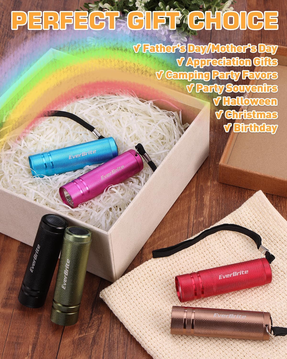 EverBrite 18-Pack Mini LED Flashlight Set,Portable Compact | Ideal for Hurricane Supplies Camping, Night Reading, Cycling, BBQ, Party, Backpacking,with Lanyards & 54 x AAA Batteries