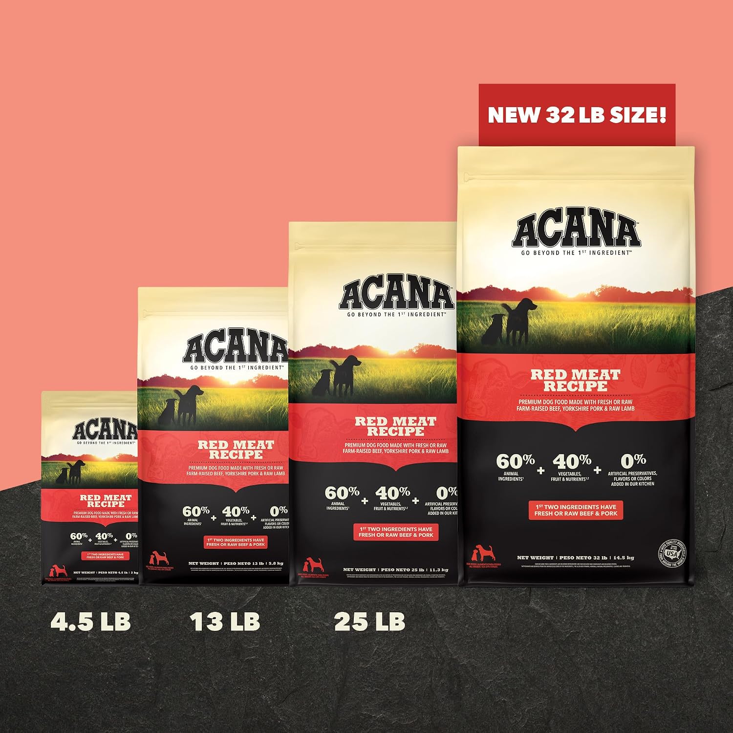 ACANA Grain Free Dry Dog Food Red Meat Recipe 4.5lb. Bag | Freeze Dried, Grain Free, High Protein, Made in the USA, Omega-3 Fatty Acids, Digestive Health, Global Quality Ingredients