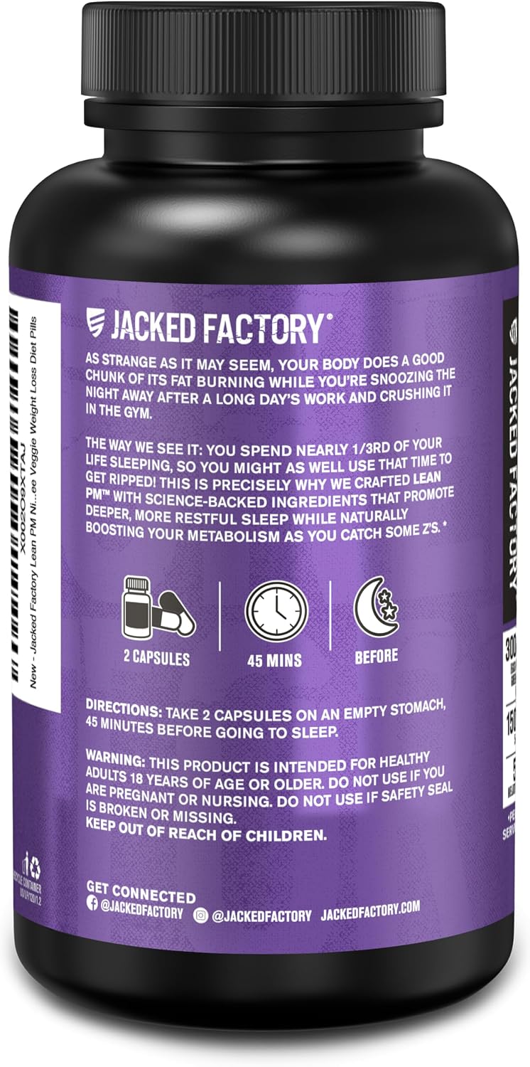 Jacked Factory Lean PM Night Time Fat Burner, Sleep Aid Supplement