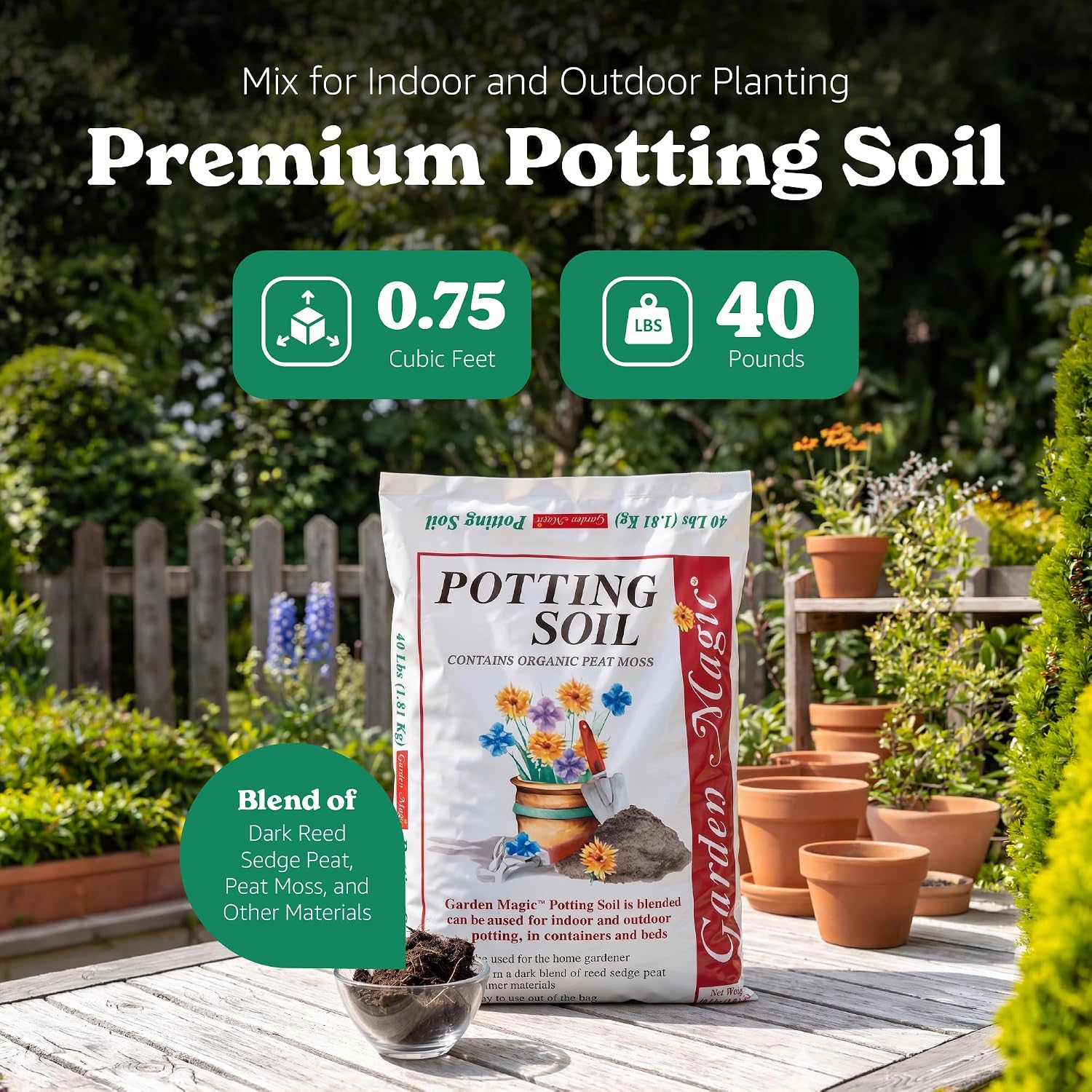 Michigan Peat Garden Magic General Purpose Potting Soil Mix, 40 lb | Moisture Retaining Mix for Indoor and Outdoor Planting, Potting, and Garden Use