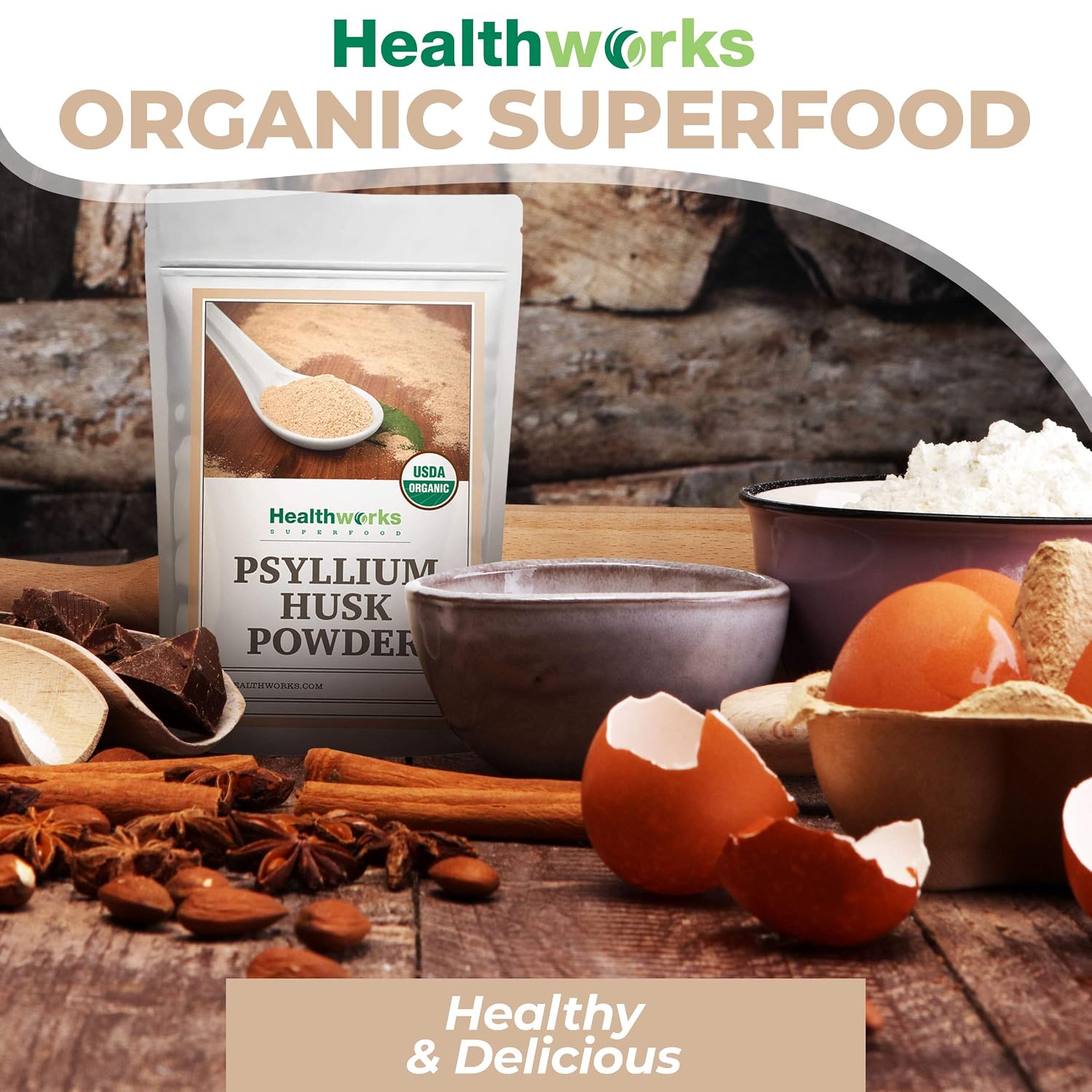 Healthworks Superfoods Organic Psyllium Husk Powder 2 lb Keto Soluble Fiber | Organic, Powder, 1 lb, Soluble Fiber, Digestive Support, Keto, Non-GMO, Vegan, For Gut Health, Prebiotic, Gluten-Free, Paleo