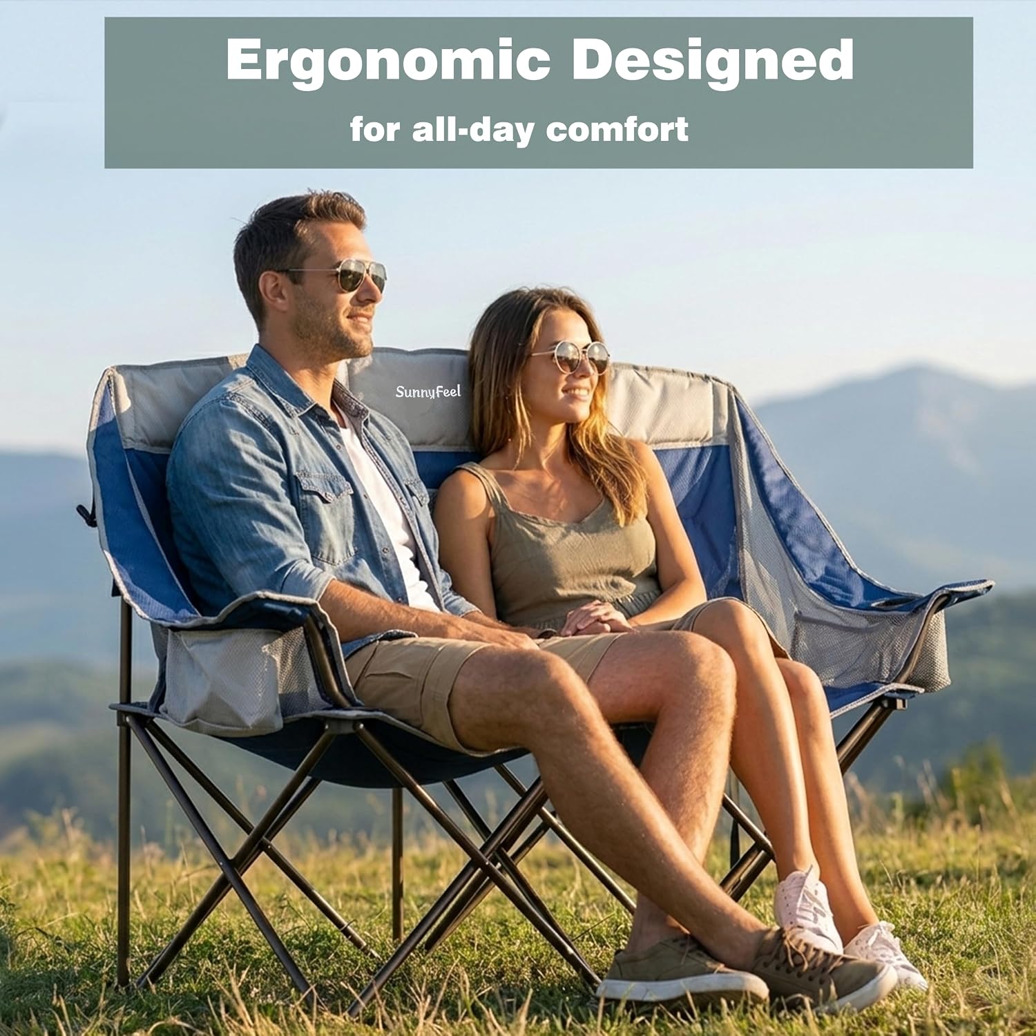 SUNNYFEEL Folding Double Camping Chair Oversized Loveseat for Adults