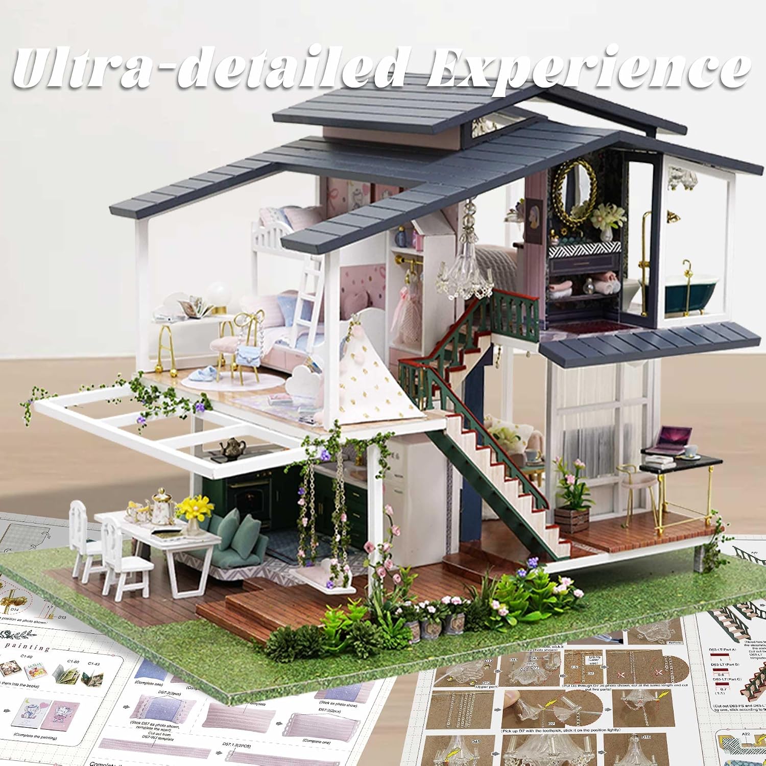 Flever Dollhouse Miniature DIY House Kit Manual Creative with Furniture for Romantic Artwork Gift (Perfect Time Apartment)