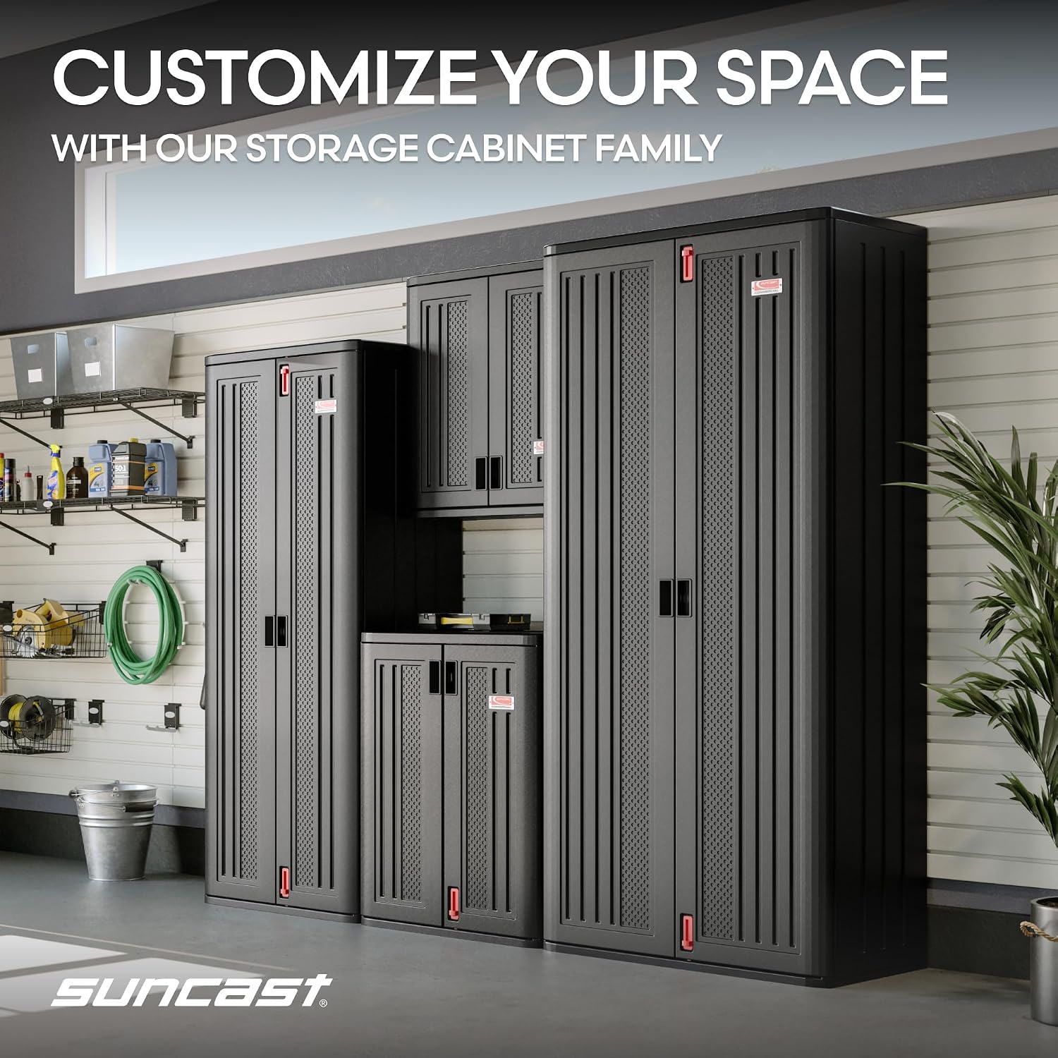 Suncast 30" Heavy-Duty Resin Outdoor Storage Cabinet, Lockable, Dark Gray