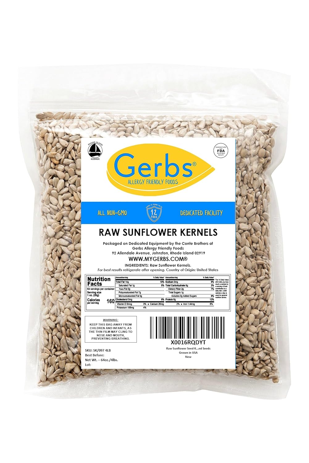 Lightly Sea Salted Sunflower Seed in Shell by Gerbs - 2 LBS - Top 11 Food Allergen Free & Non GMO - Premium Dry Roasted Seeds – COG USA | Small Batch, No Artificial Additives, Resealable Bag | Crack-and-Eat Crunchy Snack | Top 14 Allergen-Free
