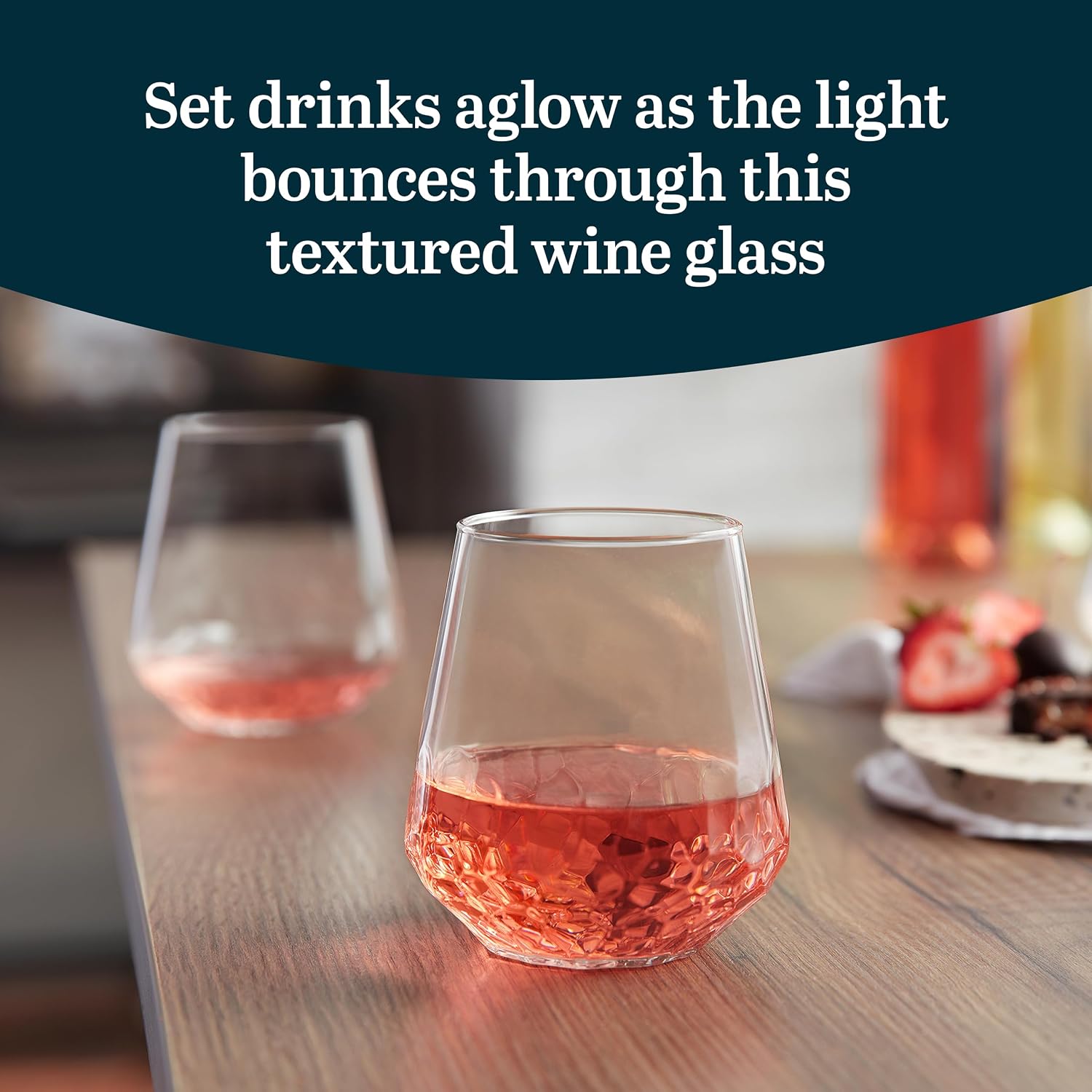 Libbey Classic Blue All-Purpose Stemless Wine Glasses Set 6, Timeless Wine Cups Set of 6, 15.25 Oz, Wine Glass Set for Dinners, Weeknights