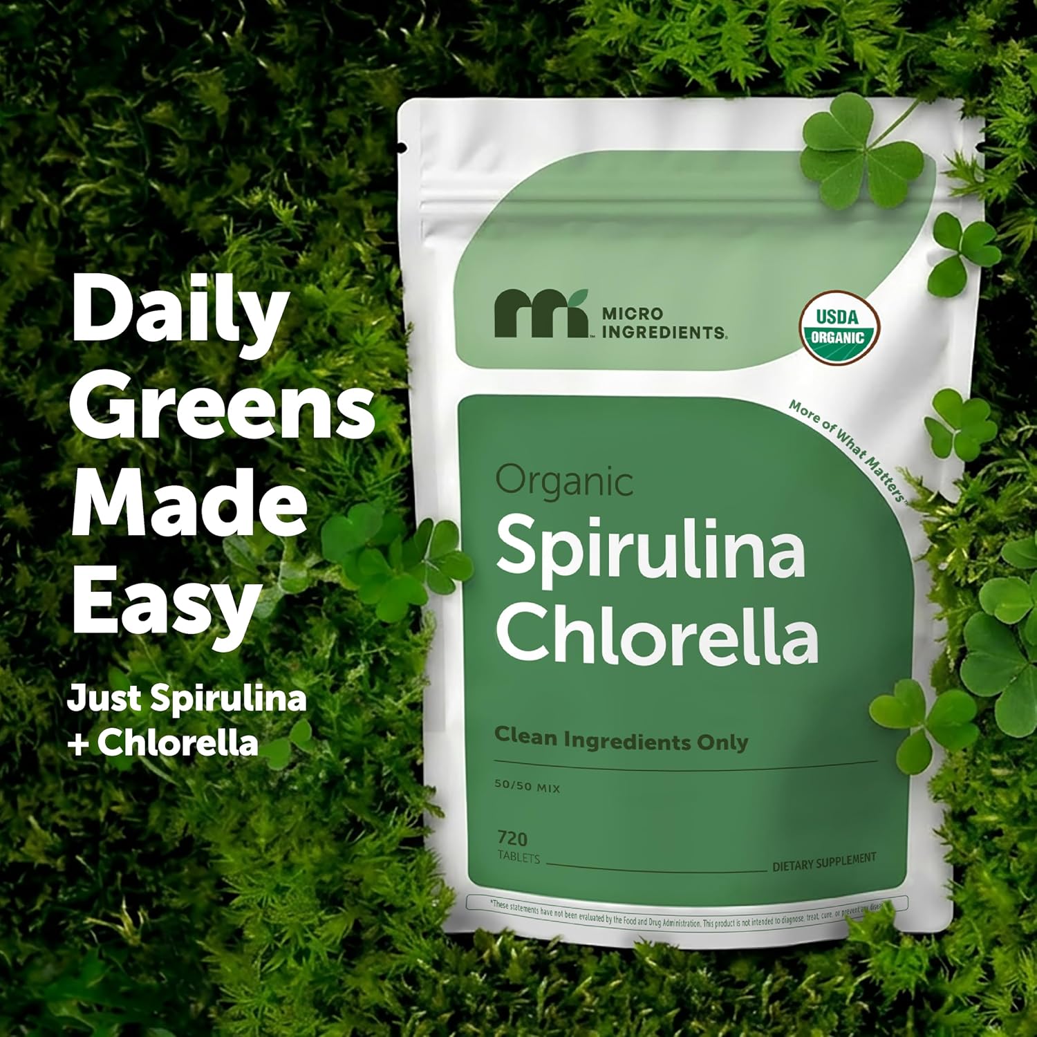 Micro Ingredients Organic Spirulina Chlorella Tablets, 720 Count | 4 Month Supply. 50/50 Algae Blend, Broken Cell Wall