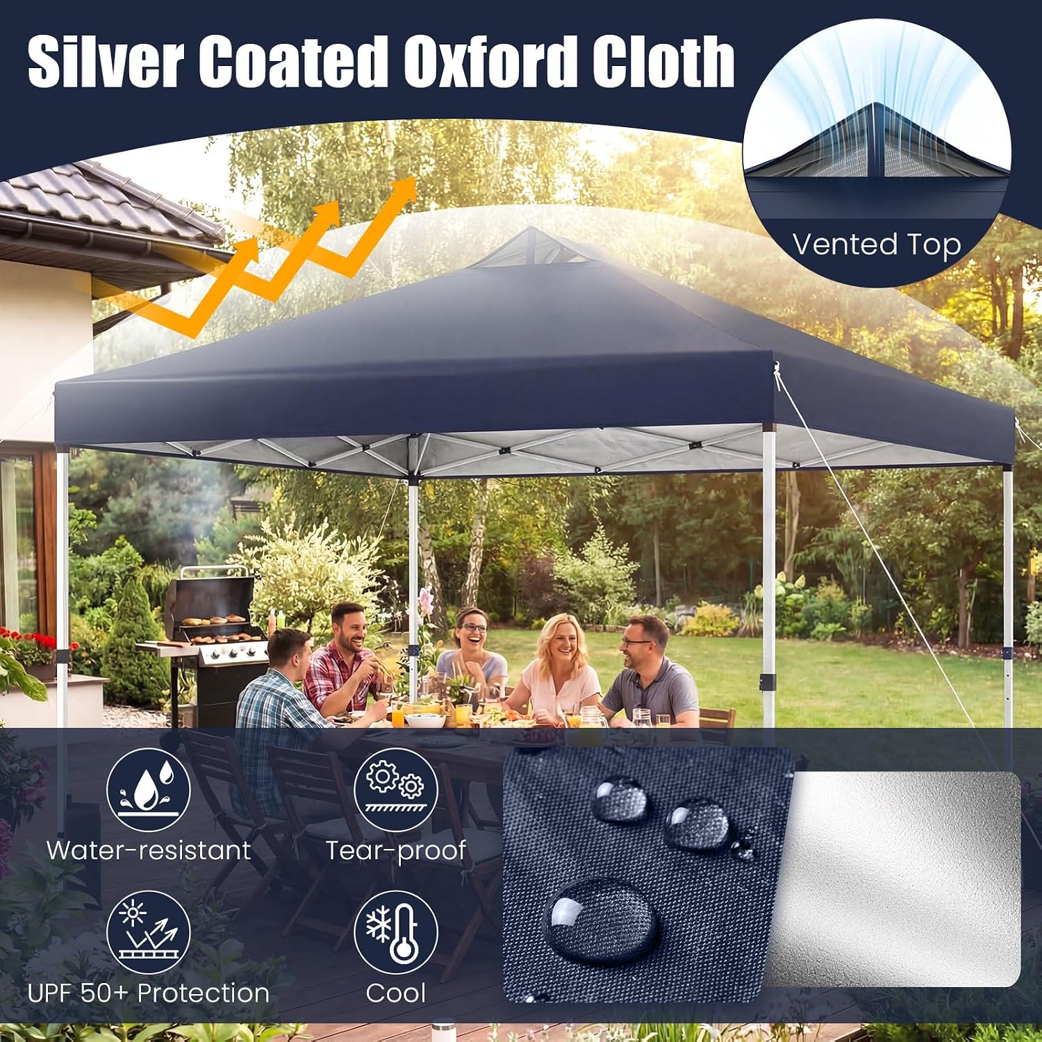 Tangkula 10 x10 Ft Pop Up Canopy with Center Lock, UPF 50+ One-Button Setup Outdoor Canopy Tent with Roller Bag, 4 Sand Bags, Heavy-Duty Steel Frame