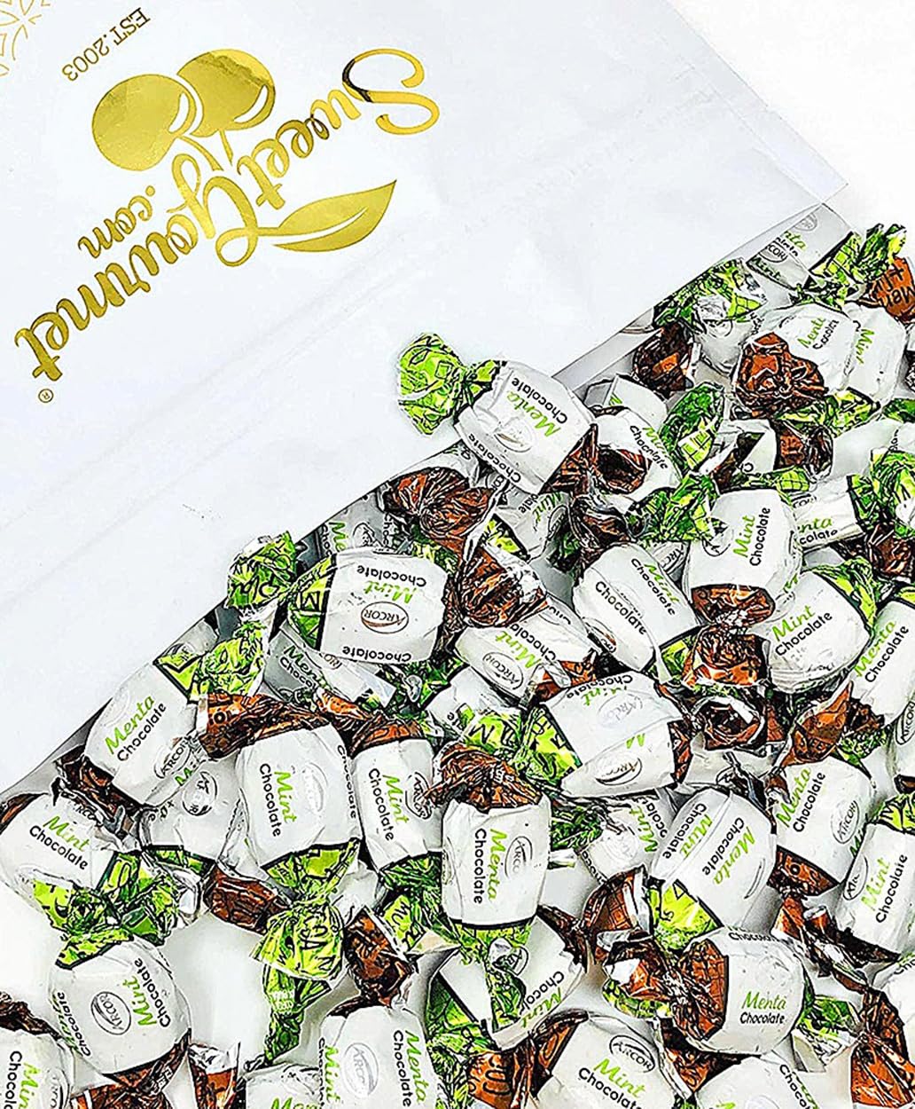 SweetGourmet Premium Chocolate Filled Mints, Arcor Hard Candy, 2 Pound | After-Dinner Treat, ~80 Pieces per Pound, Candy Buffet Ready, Assorted Wrappers, Resealable Bag