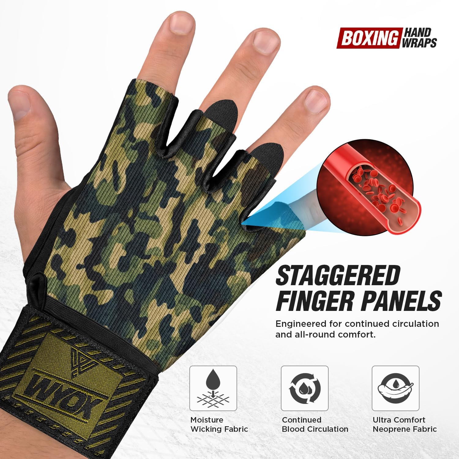 WYOX Neoprene Gel Boxing Hand Wraps Inner Gloves for Men & Women – 80cm/31in Quick Wrist Strap, Padded Knuckle Protection