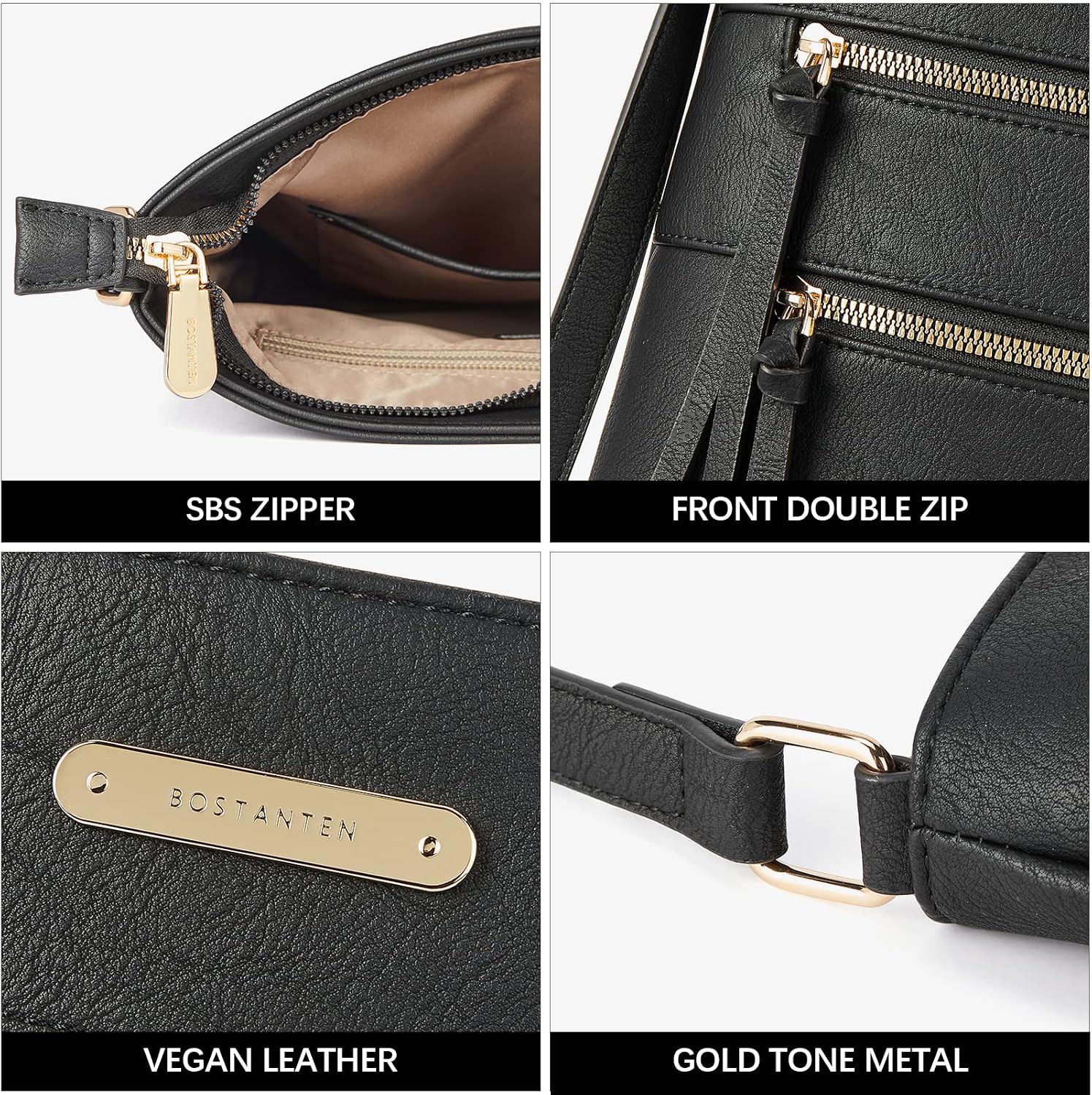 BOSTANTEN Crossbody Purses for Women Medium Shoulder Bag Quilted Handbags with Zipper Pocket