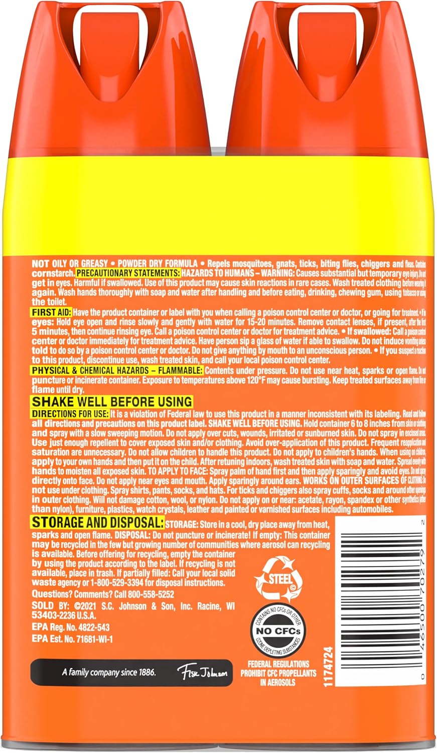 OFF! Family Care Mosquito & Tick Repellent Aerosol, Bug Spray Containing 15% DEET, Smooth & Dry Bug Spray, 4 Oz (Pack of 2)
