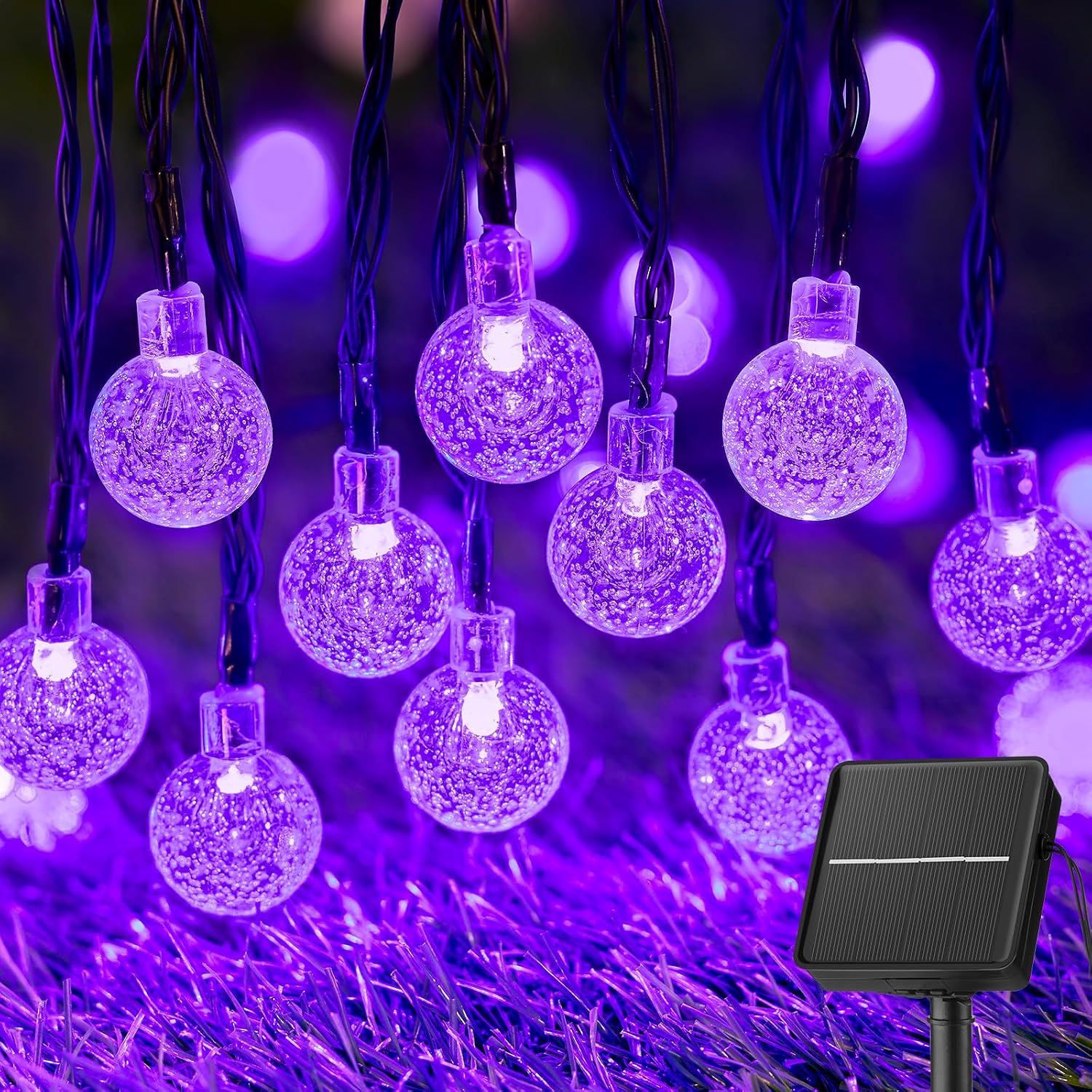 Brightown Solar String Lights Outdoor 60 Led 35.6 Feet Crystal Globe Lights with 8 Lighting Modes