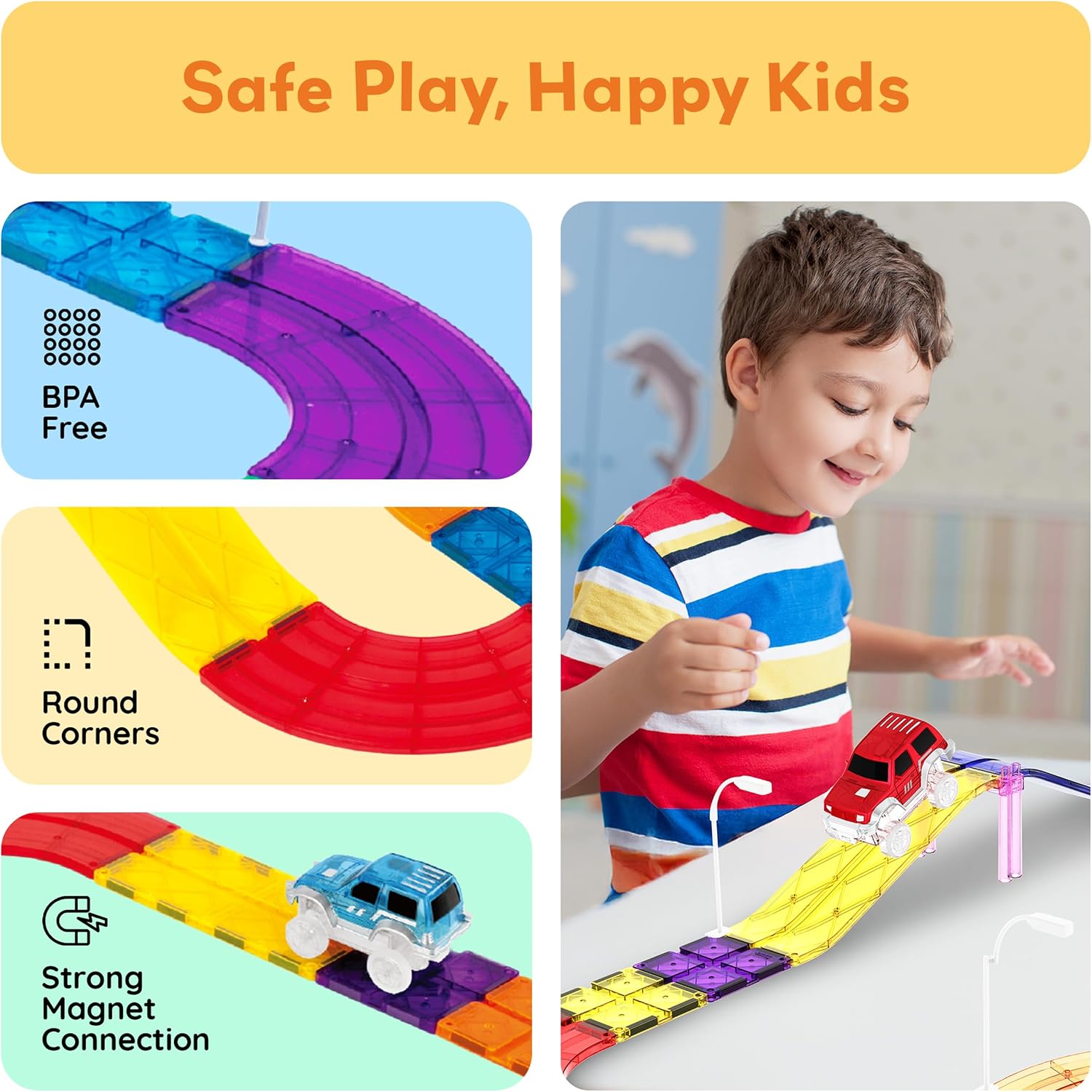 PicassoTiles Race Track Add-On Railway Magnetic Tiles STEM Construction Toy