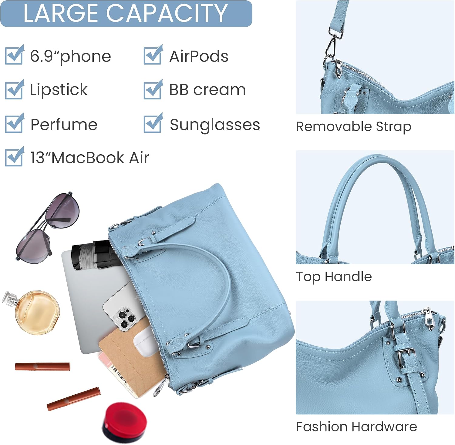 HESHE Leather Purses and Handbag for Women Shoulder Bag Tote Top Handle Bag | Genuine Designer Large Capcity Hobo Crossbody Satchel Travel Work Ladies Zippered Ladies Daily Bag Adjustable Long Strap