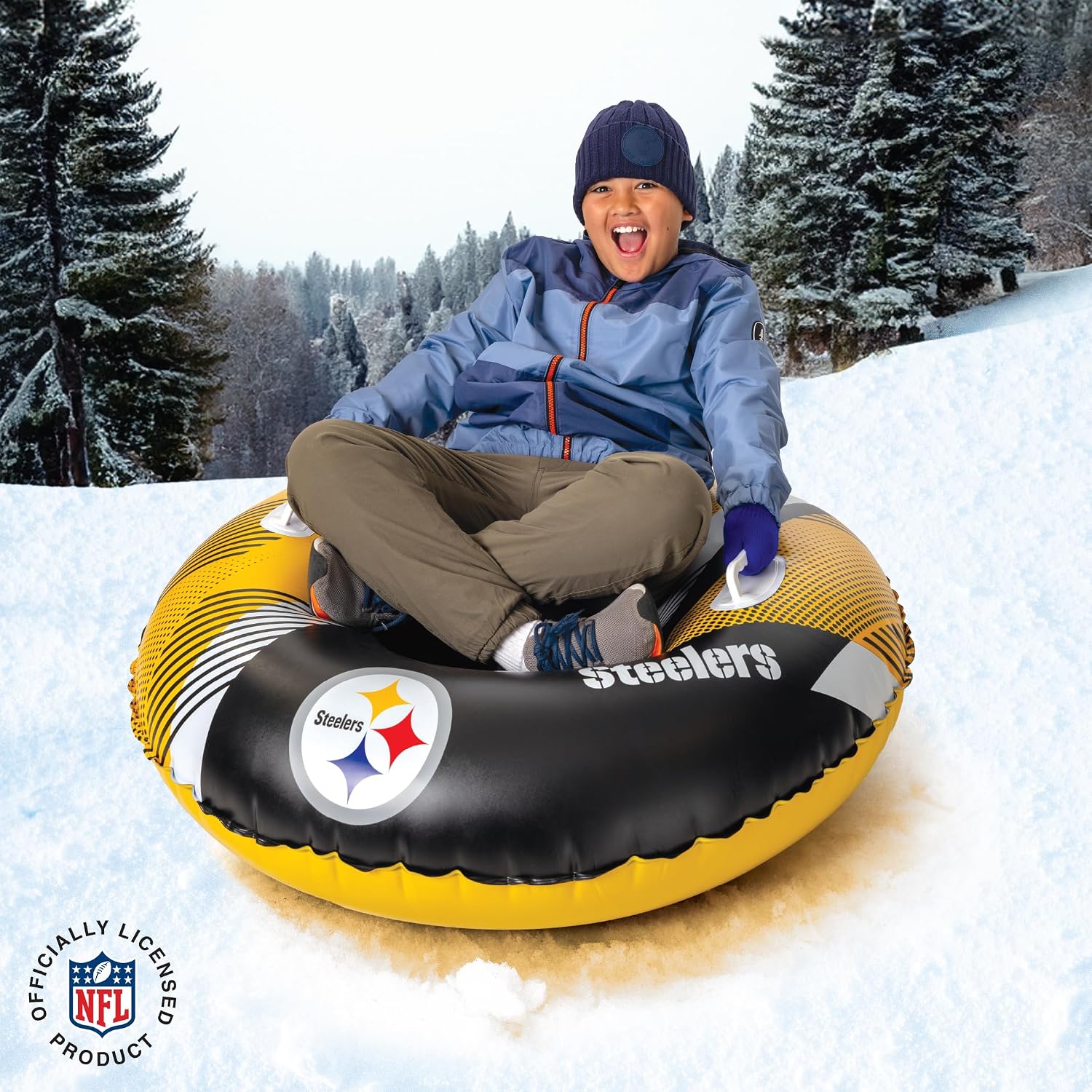Big Mouth Inc NFL Snow Tube, Heavy Duty Inflatable Snow Sled for Winter Tubing, Ride-On Snow Tube with Handles for Kids and Adults, Outdoor Winter Fun and Football Fan Gifts
