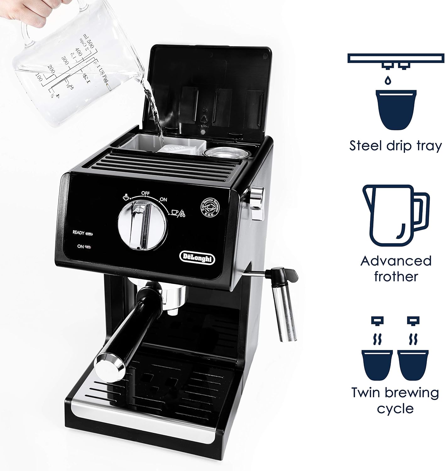 De'Longhi 15-Bar Pump Espresso Machine with Milk Frother & Temperature Control - Compact Home Barista Coffee Maker for Espresso, Latte, Cappuccino & Iced Coffee, Easy to Clean Design