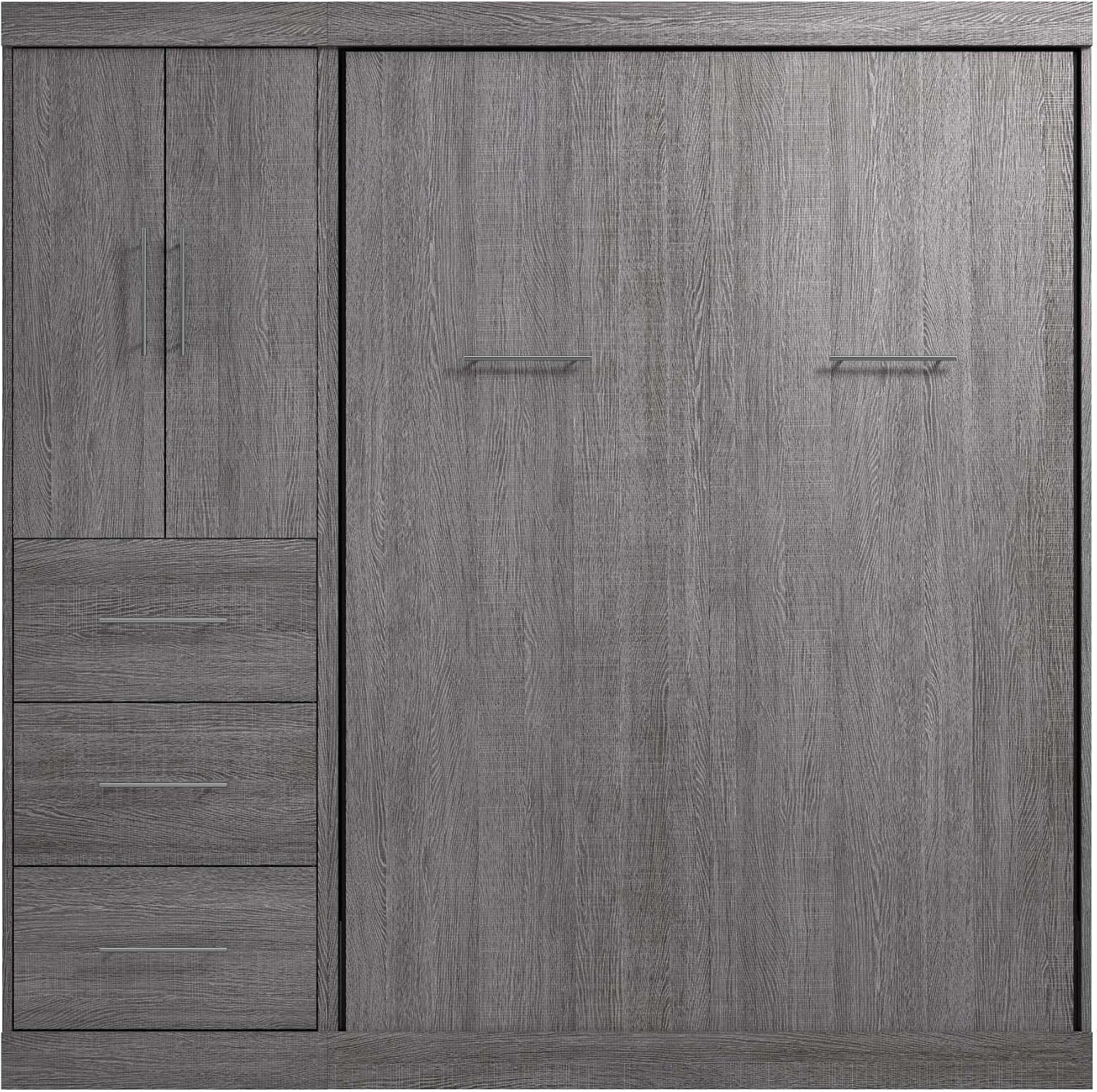 Bestar Nebula Full Murphy Bed with Wardrobe (84W) in Bark Gray, Sleeping Arrangement and Closet Organizer for Multipurpose Room | Wardrobe