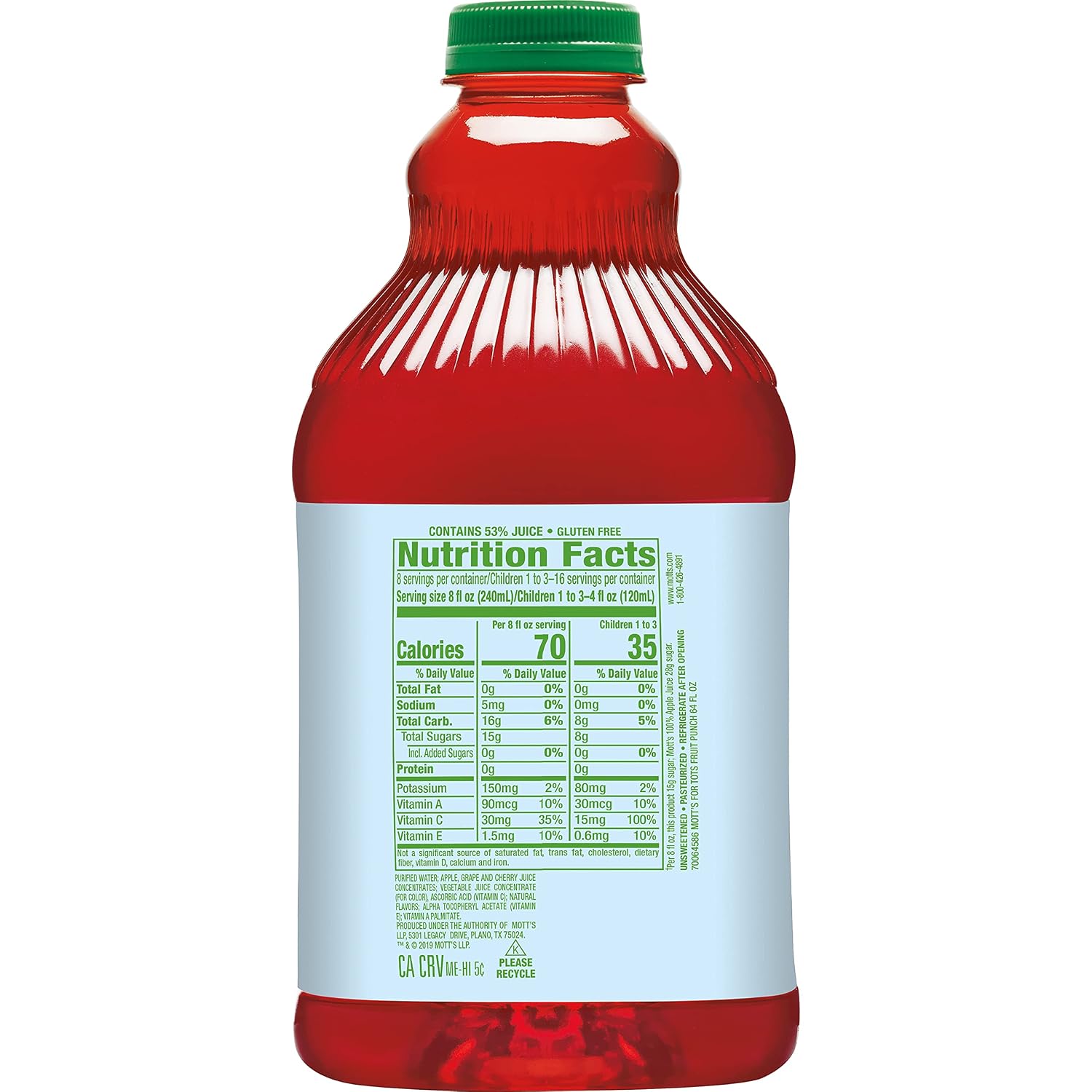 Mott's For Tots Apple, 64 Fl Oz Bottle, Juice With Purified Water, Good Source Of Vitamin C, 40% Less Sugar Than 100% Apple Juice, No Artificial Sweeteners