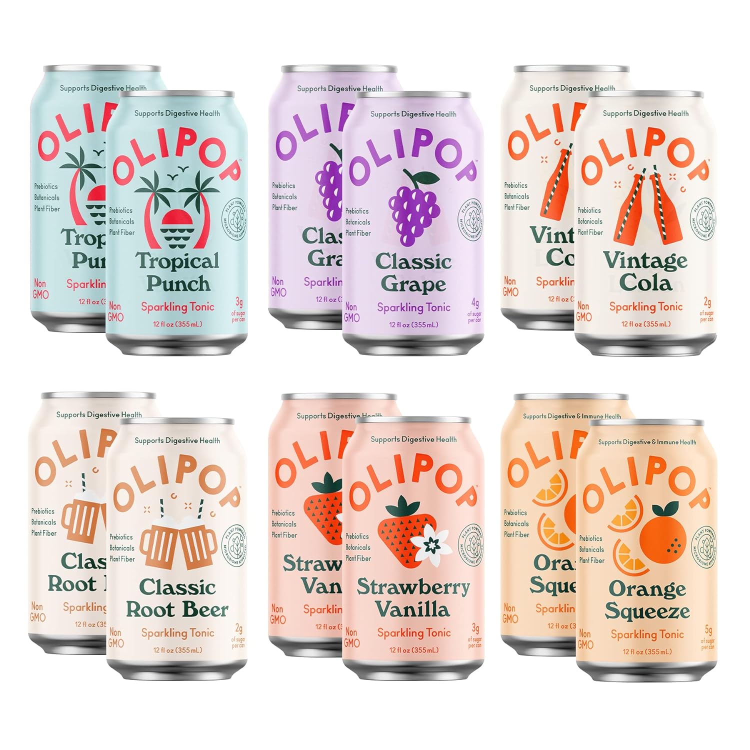 OLIPOP - The Sampler, 6-Flavor Soda Variety Pack, Healthy Soda, Prebiotic Soft Drinks, Supports Digestive Health & Gut Health, High Fiber, Low Calorie