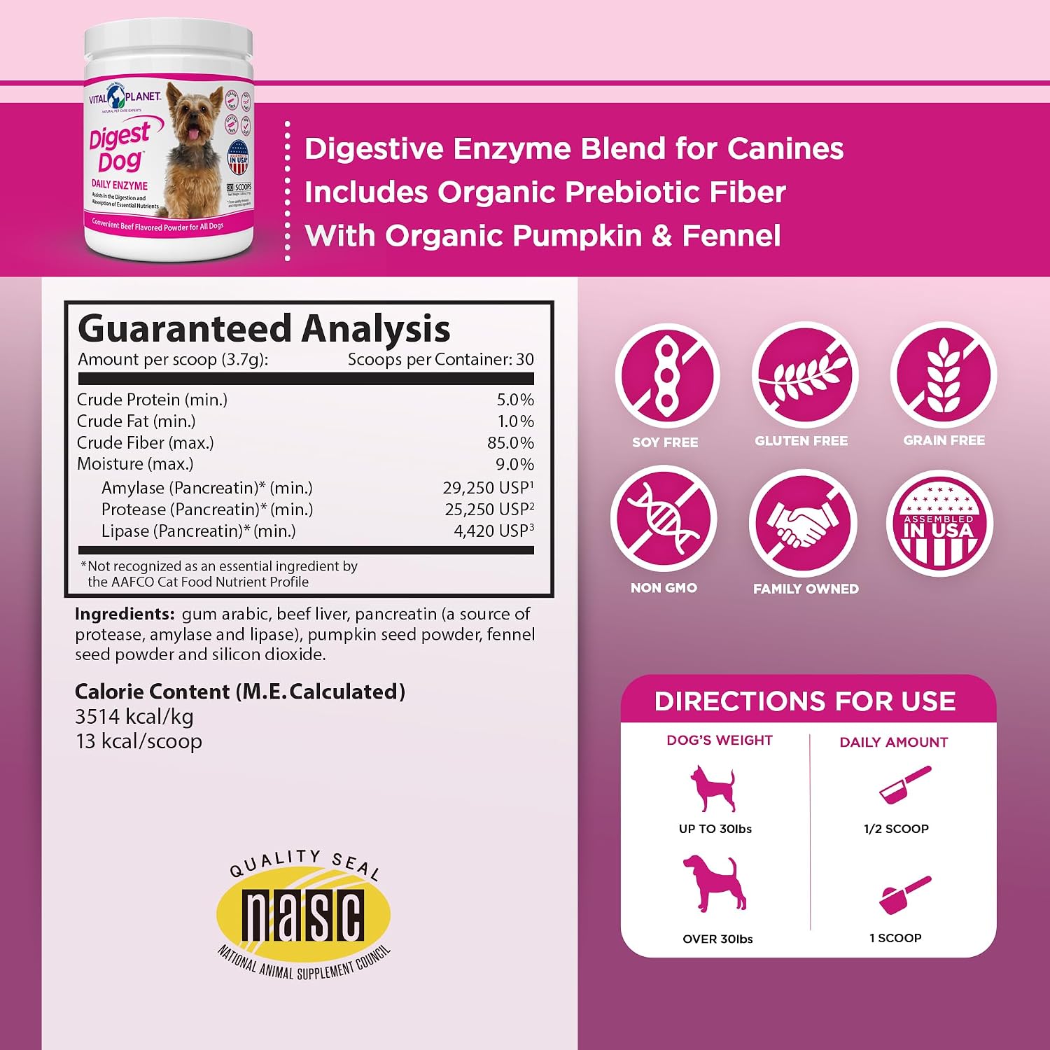 Vital Planet - Digest Dog Digestive Pancreatic Enzyme Blend with Pumpkin and Fennel to Support the Pancreas and Healthy Digestion with Pancreatin