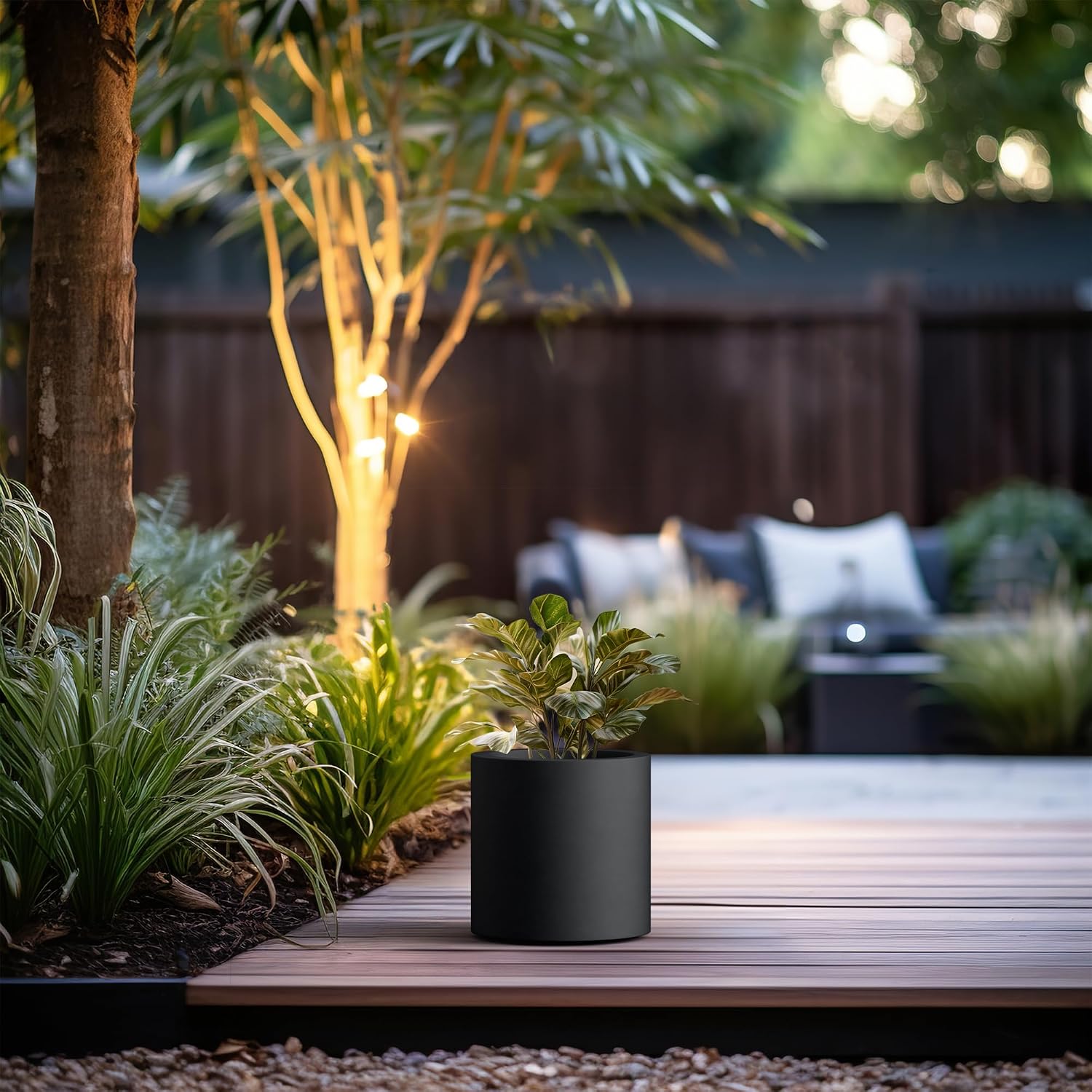 Kante Large Round Cylinder Charcoal Concrete Planter 15.8" Tall, Outdoor