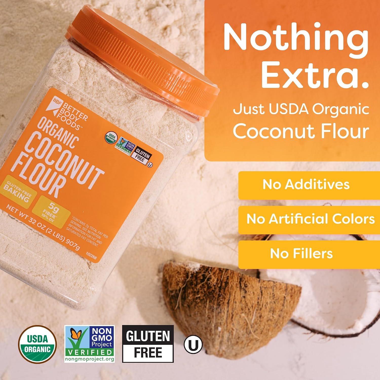 BBF Organic Coconut Flour 2 lb, Gluten free, Keto & Paleo Baking