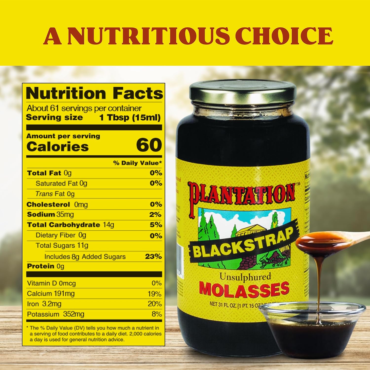 Plantation Blackstrap Molasses 31 oz – Unsulphured Blackstrap Molasses, Rich Natural Sweetener for Baking, BBQ, Baked Beans, Gingerbread & Beverages
