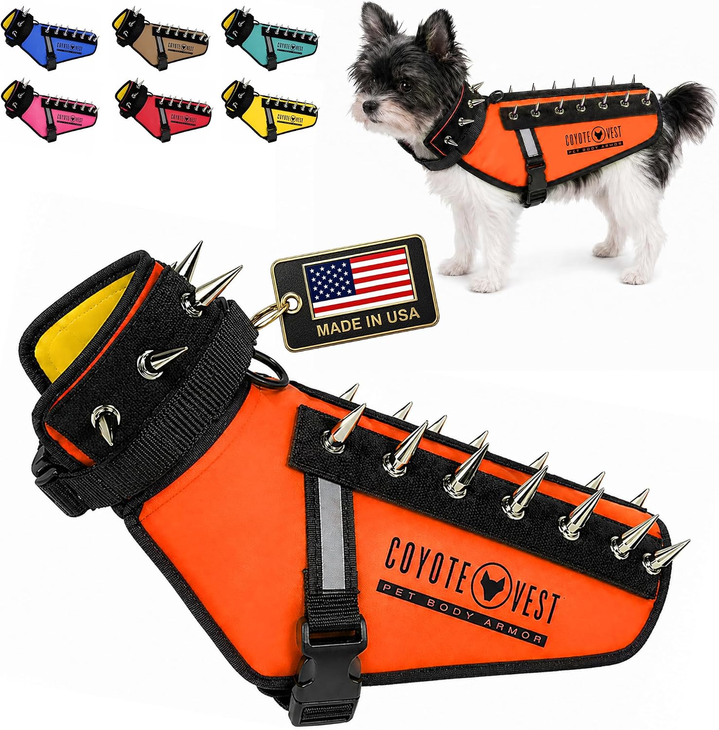 CoyoteVest Stab-Resistant Dog Harness, Made in USA, X-Small, Neon Pink | Stab-resistant Vest Helps Protect Small Dogs From Coyotes, Aggressive Dogs and Birds of Prey, with Removable Spikes
