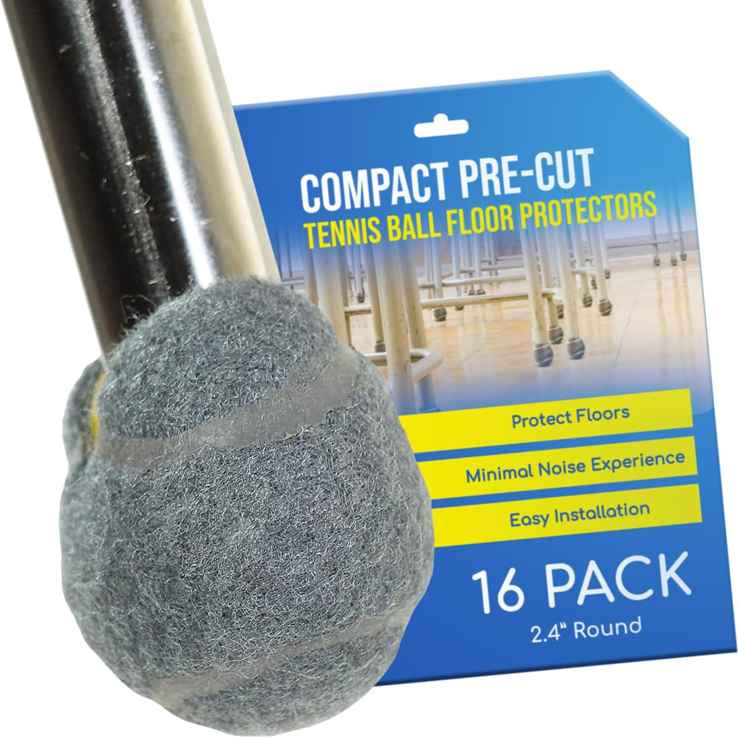 Precut Tennis Balls for Chairs, Tables & Desks– Heavy-Duty Glide Pads – Floor Protector Accessories– Scratch-Resistant – 2.4 Inch Brown, 16 Count