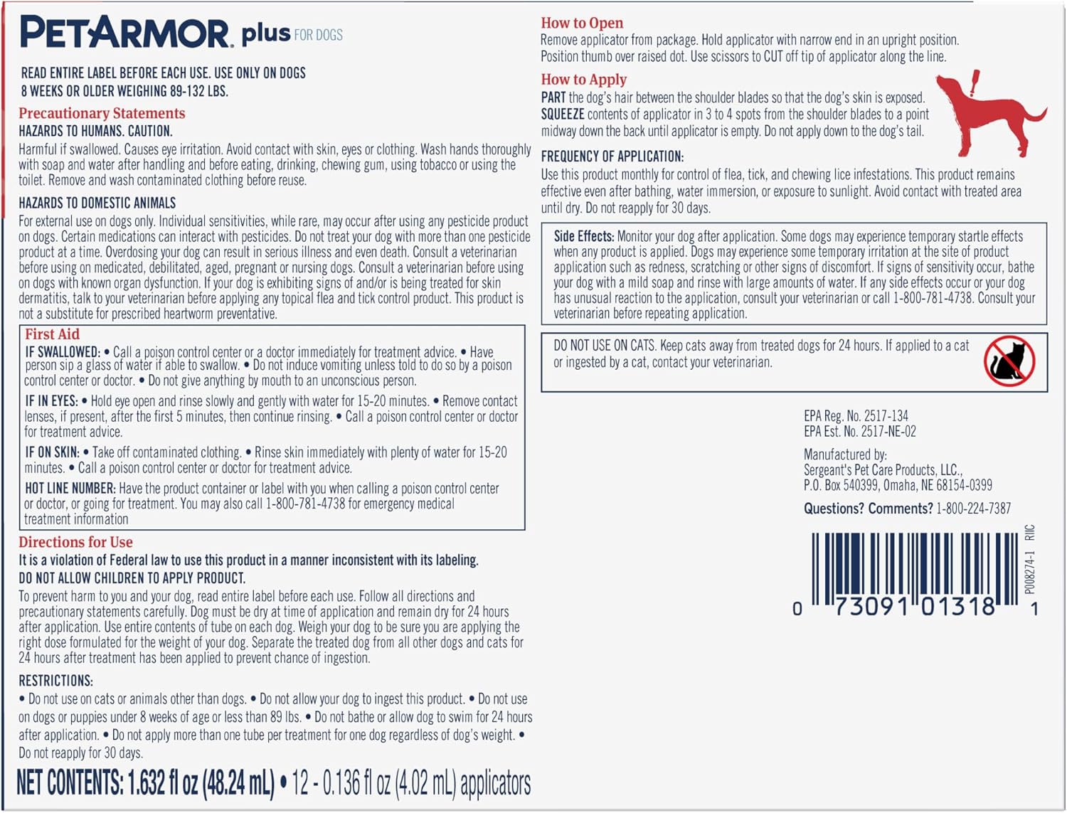 PetArmor Plus Flea and Tick Prevention for Dogs, Small Dog Flea and Tick Treatment, 3 Doses, Waterproof Topical, Fast Acting (5-22 lbs)