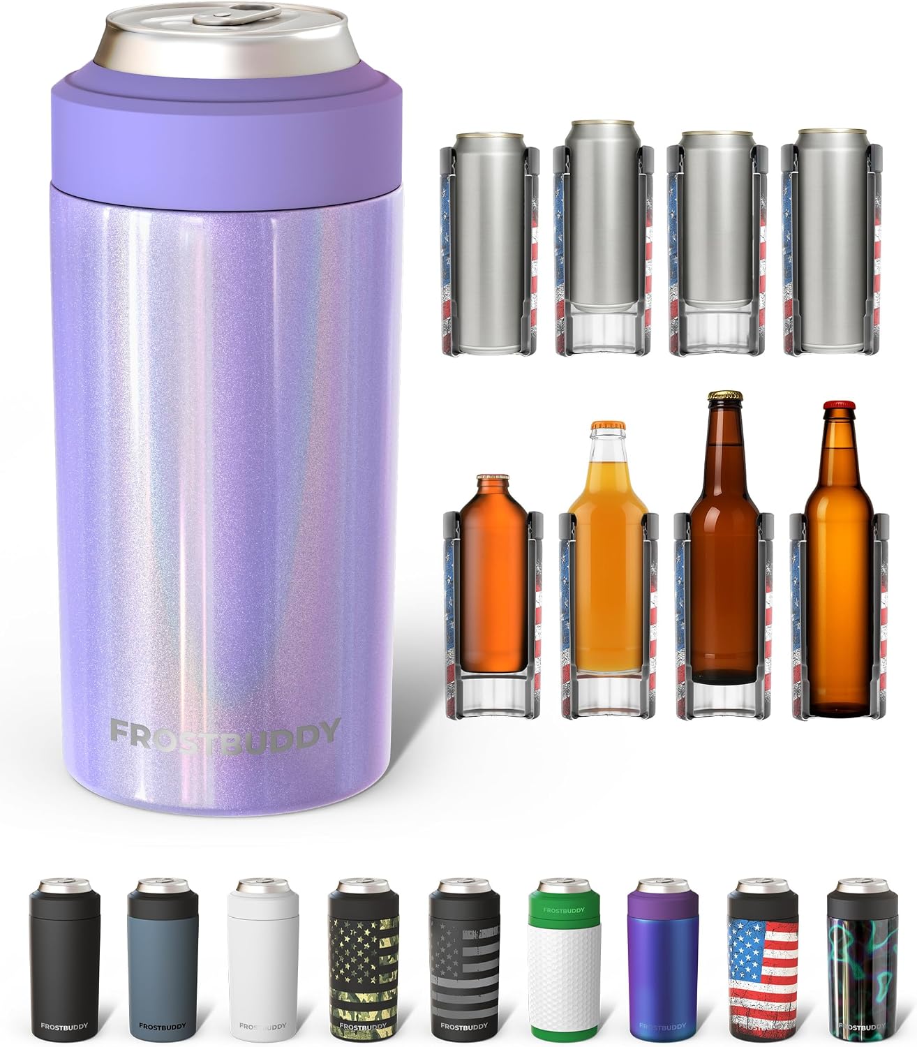 Frost Buddy Universal Can Cooler - Fits Slim Cans, 12 & 16oz (MatteBlack)