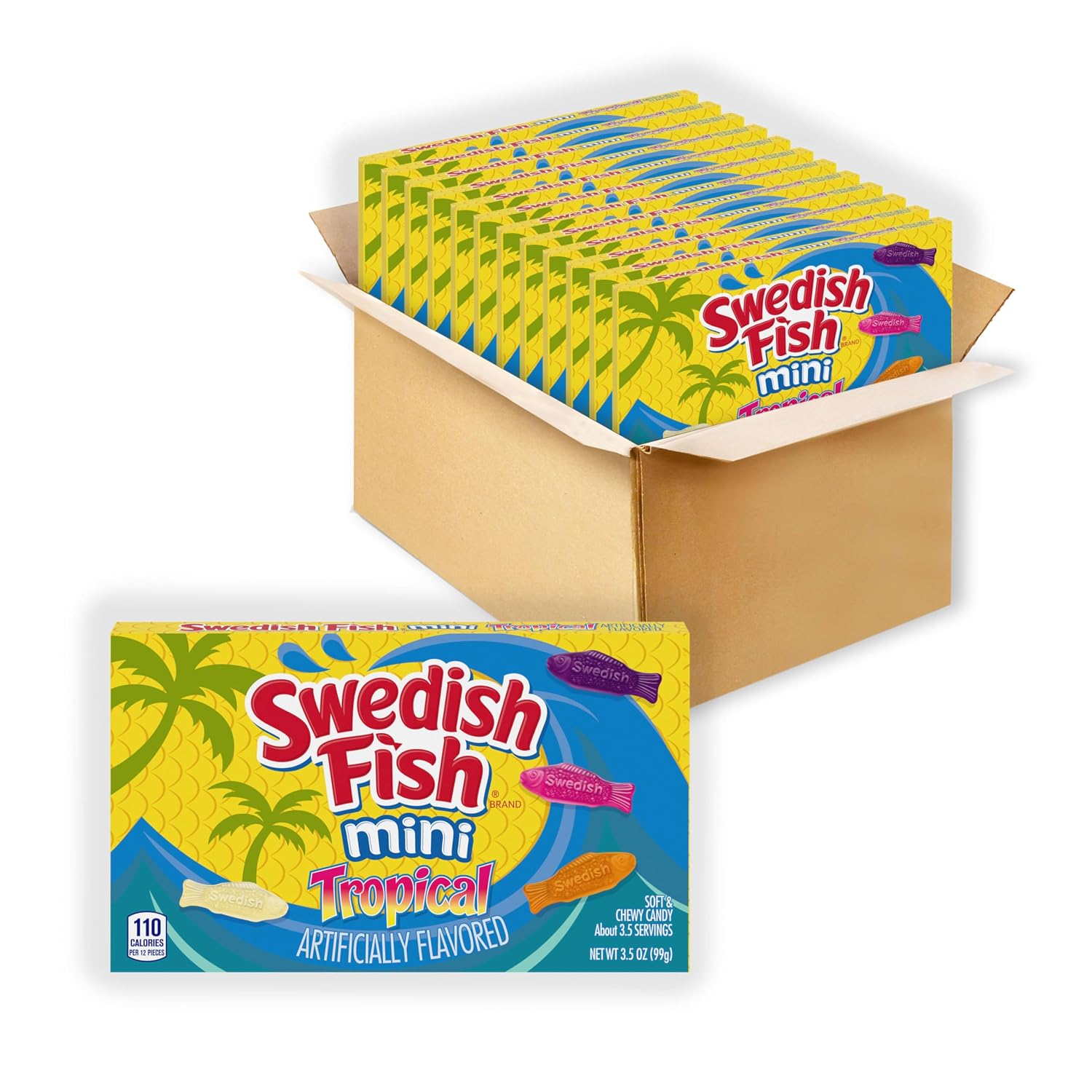 SWEDISH FISH Soft & Chewy Gummy Candy, Bulk Candy, 12-3.1 oz Boxes