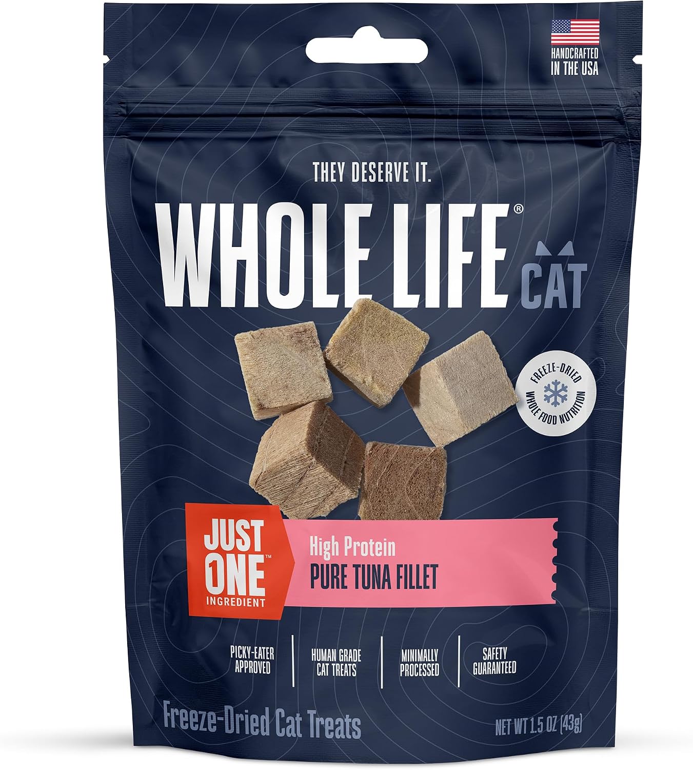 Whole Life Cat Just One Salmon Freeze Dried Cat Treats - Human Grade High Protein Food, Healthy Training Snacks, Freeze Dried Salmon Food Toppers, USA Made Natural Treats - 1 oz (Pack of 1)