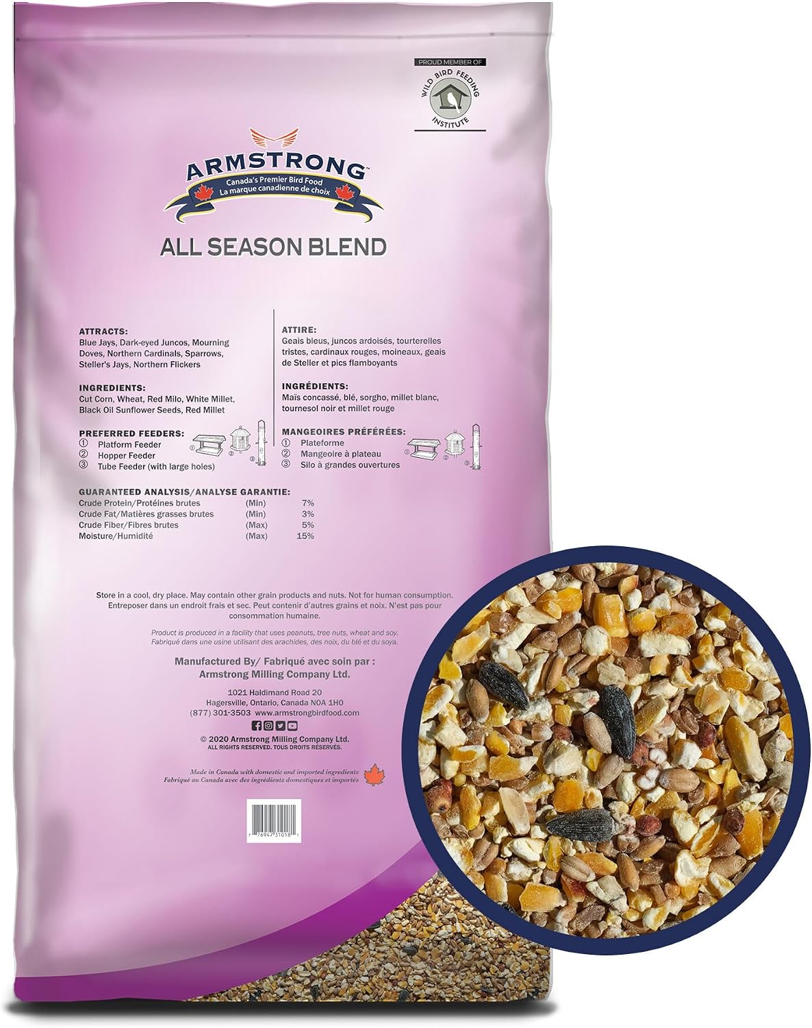 Armstrong Wild Bird Food All Season Bird Seed Blend, 40 Pounds - with Cut Corn, Wheat, White & Red Millet, Black Oil Sunflower Seeds for Blue Jays